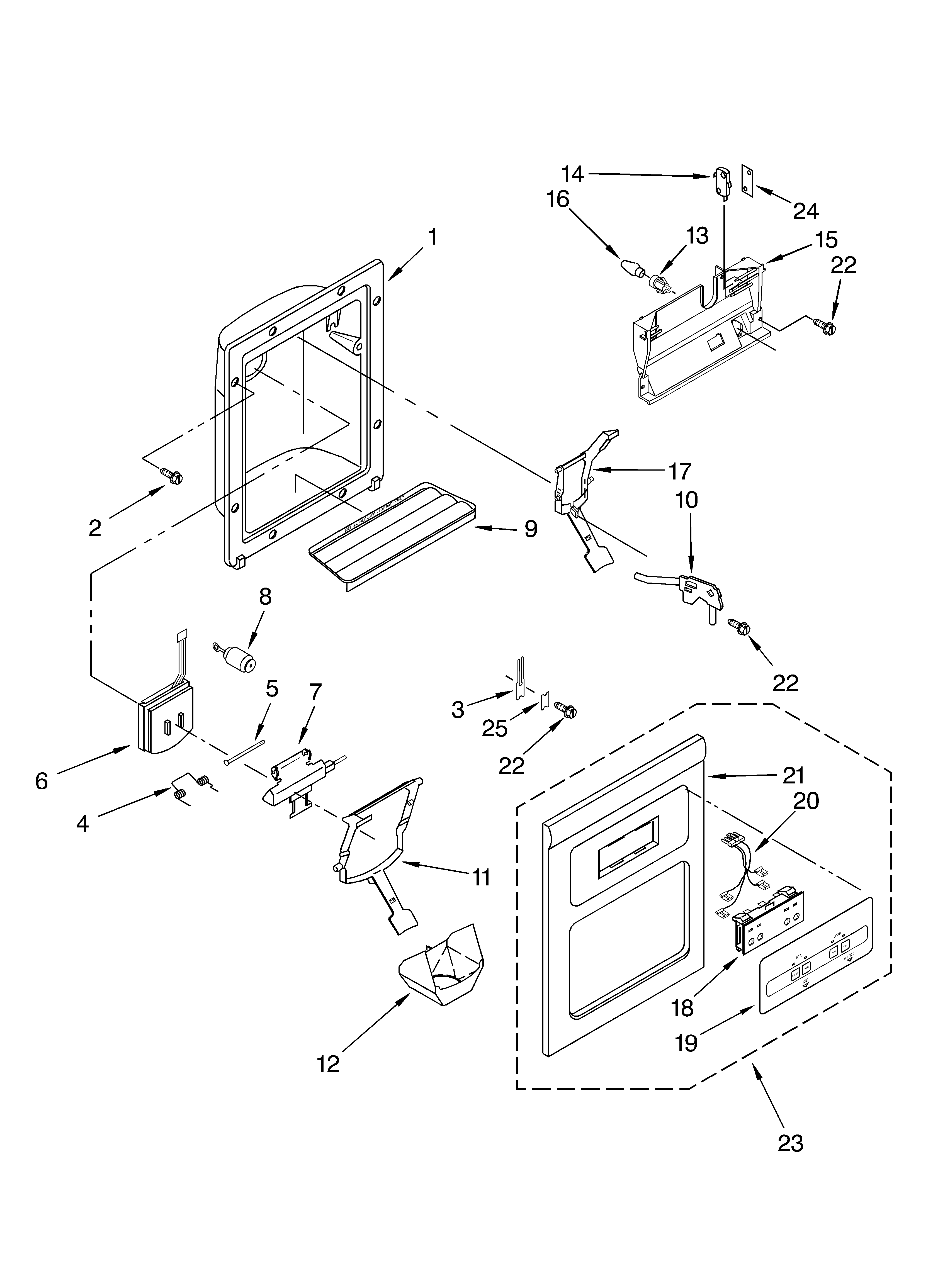 Whirlpool GD2SHAXKB03 dispenser front diagram