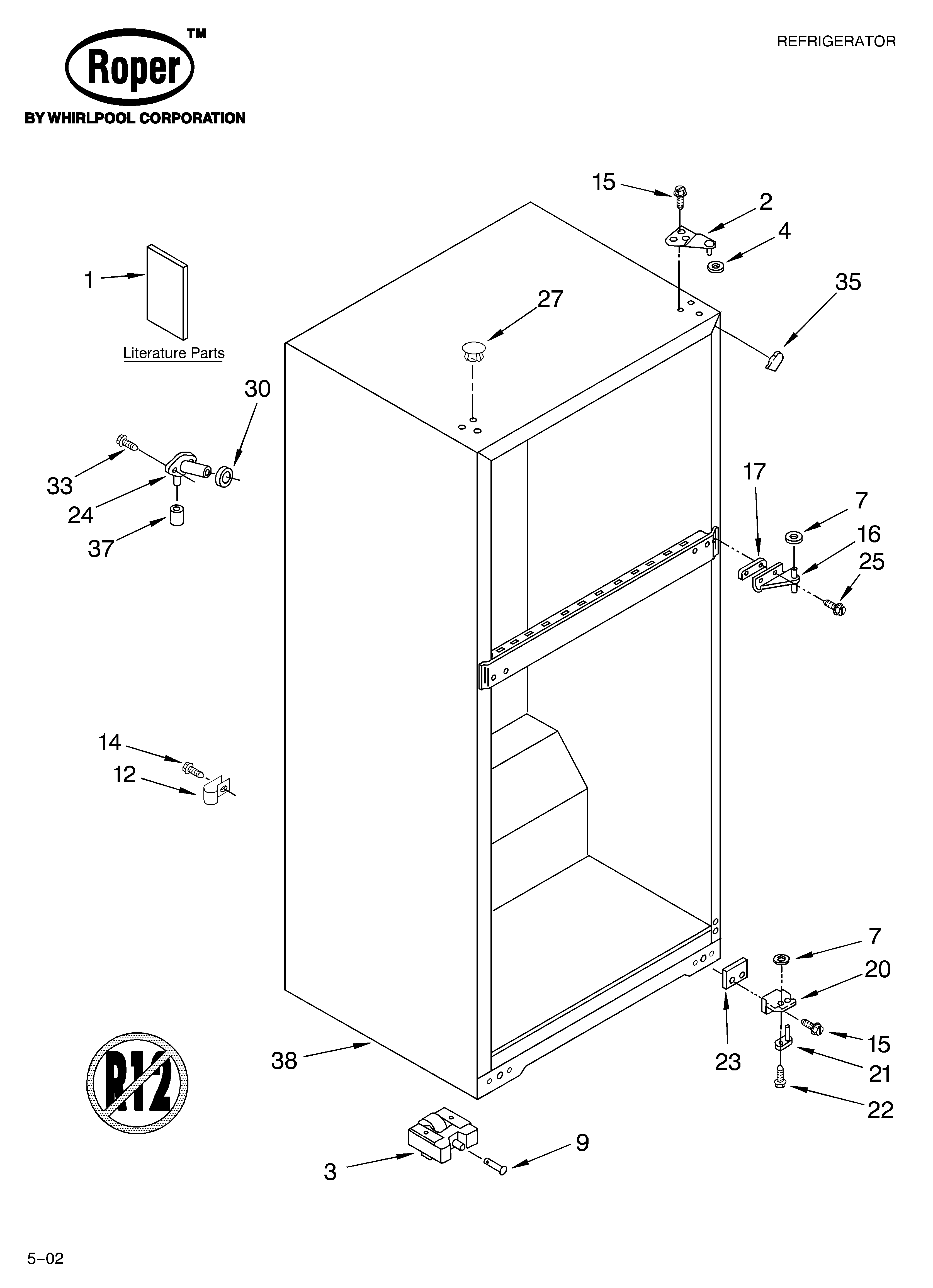Roper RT14ZKXKZ01 cabinet/literature diagram