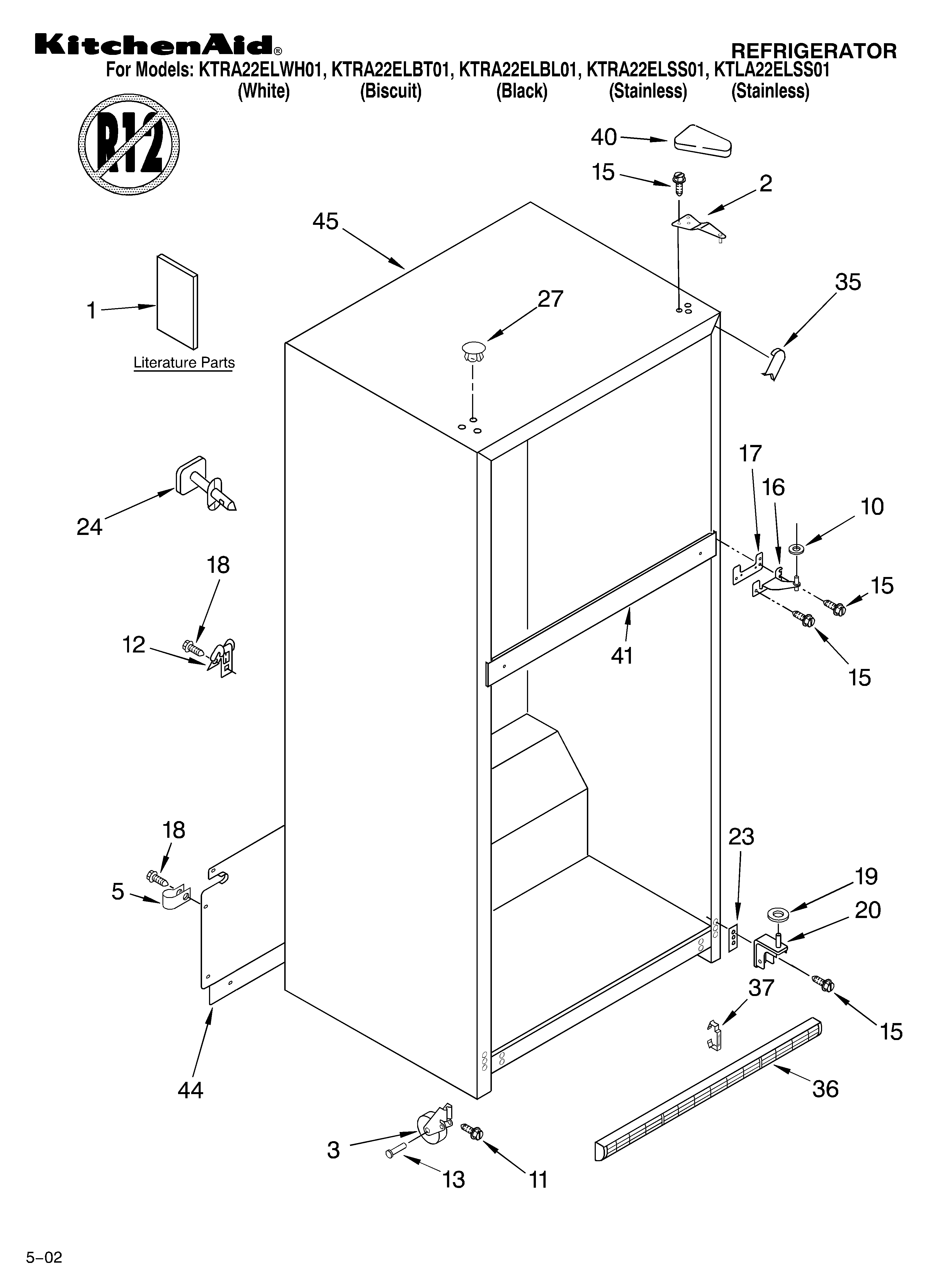 KitchenAid KTRA22ELBT01 cabinet/literature diagram