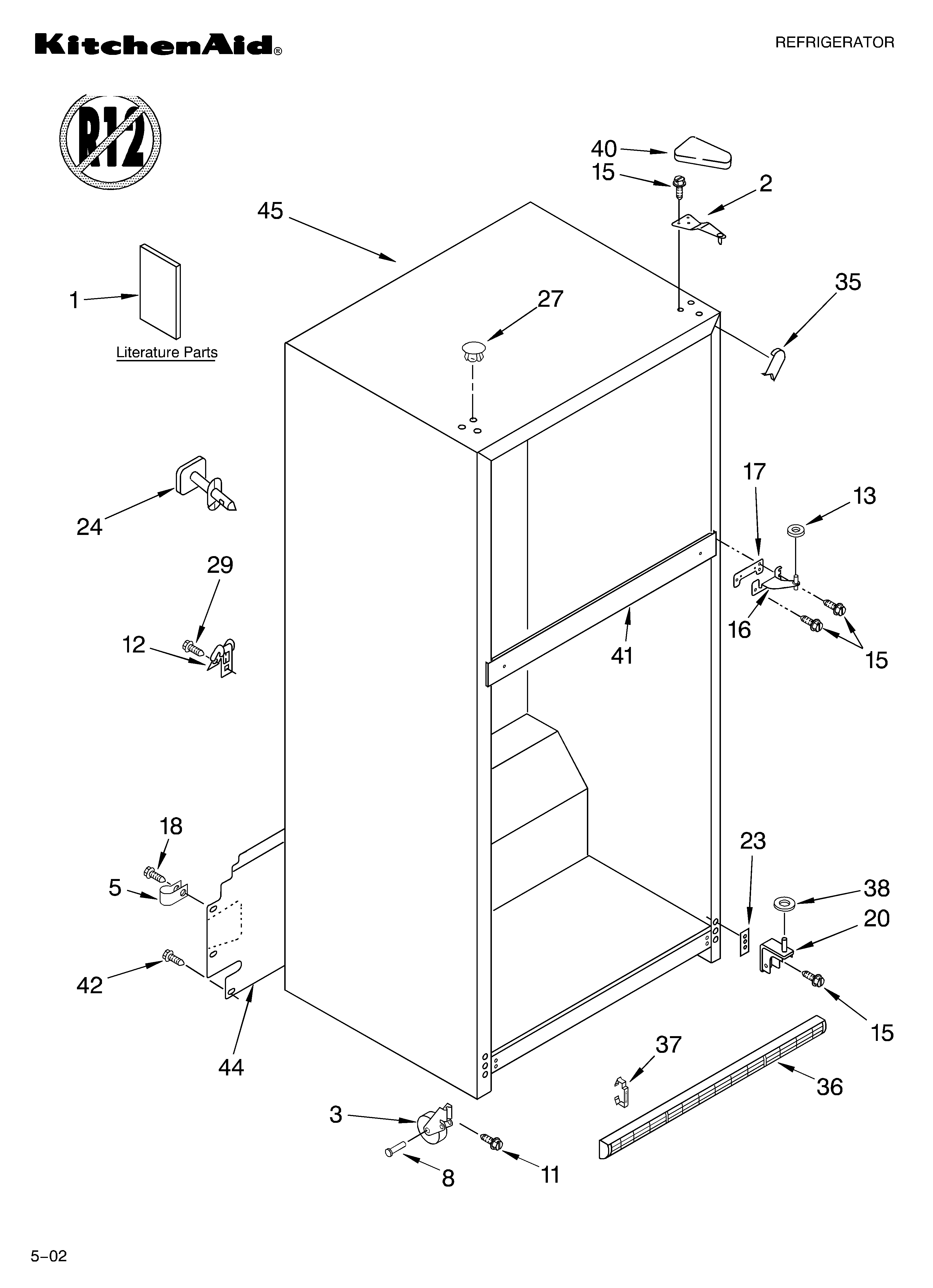 KitchenAid KTLA19ELSS01 cabinet/literature diagram