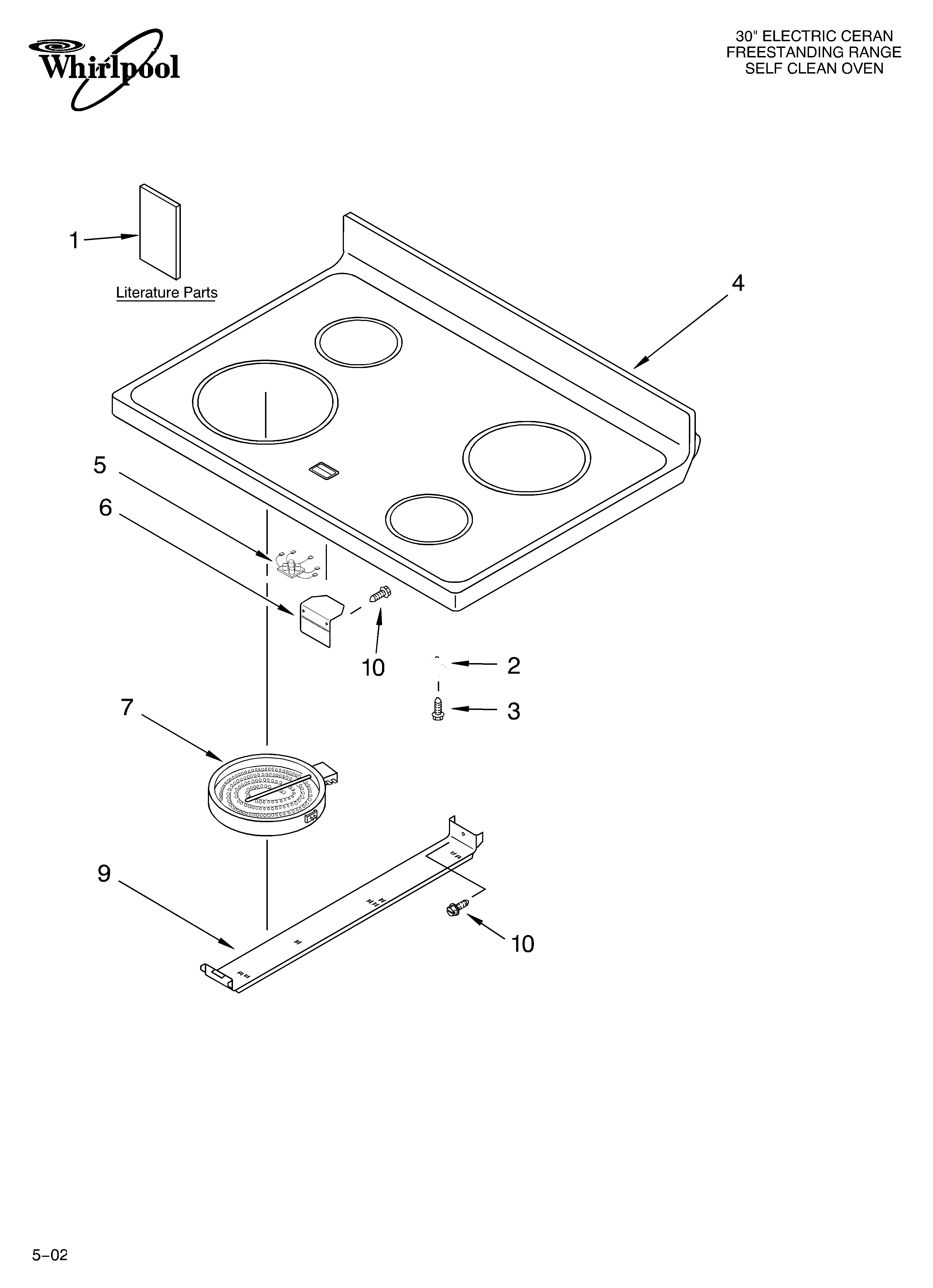 Whirlpool RF196LXKT0 cooktop/literature diagram