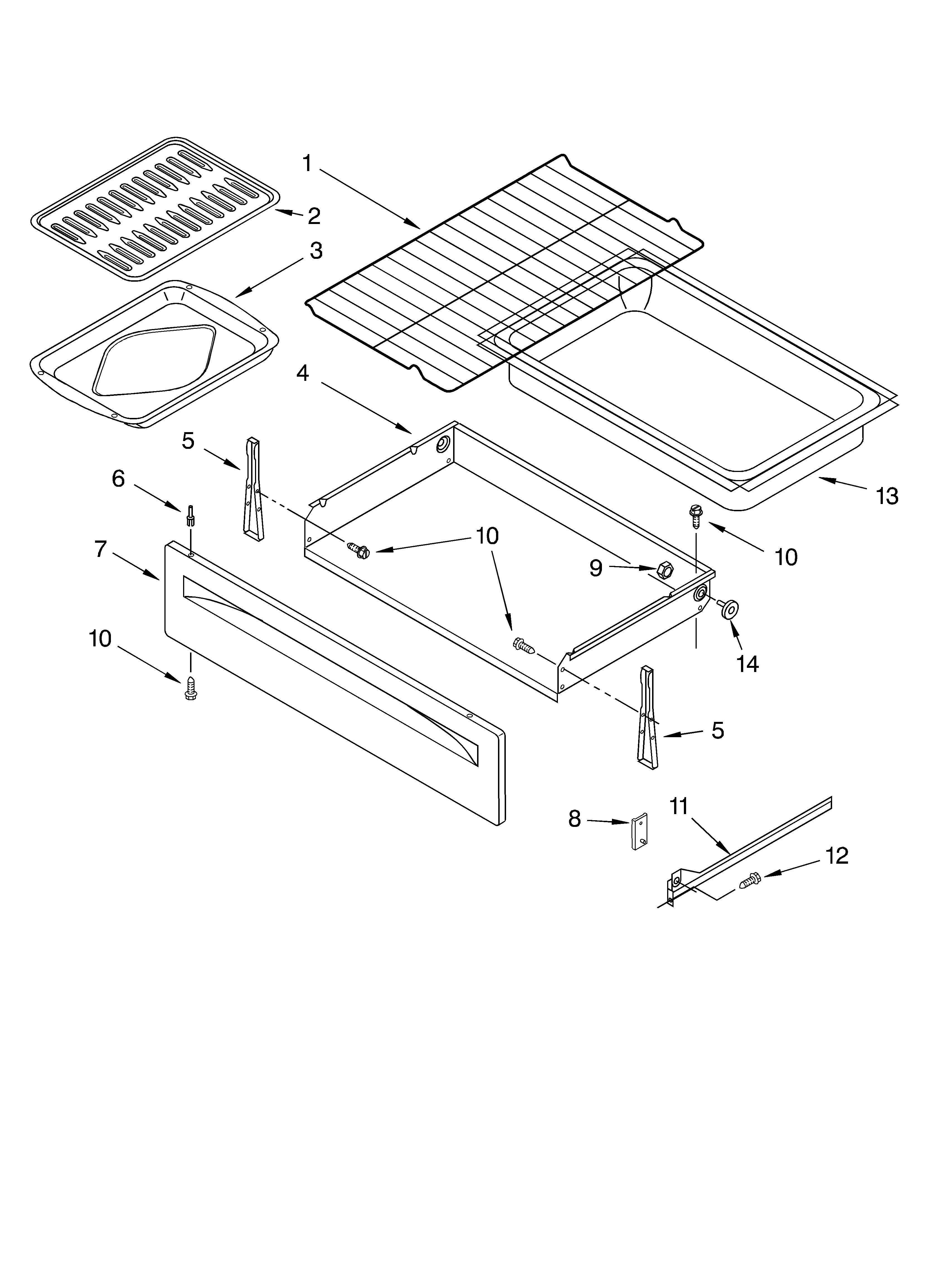 Whirlpool RF196LXKT0 drawer and broiler diagram