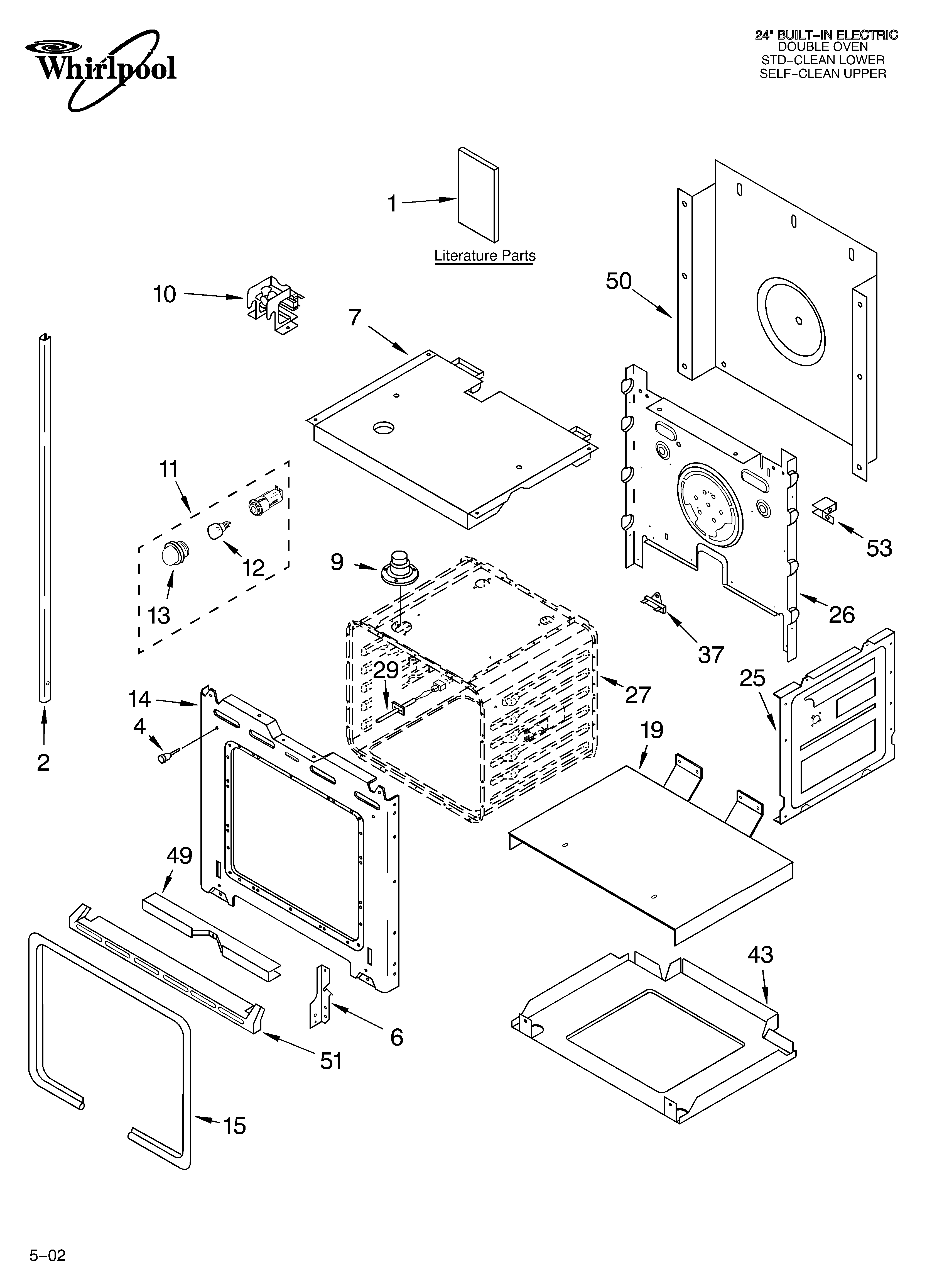 Whirlpool RBD245PDB12 lower oven/literature diagram
