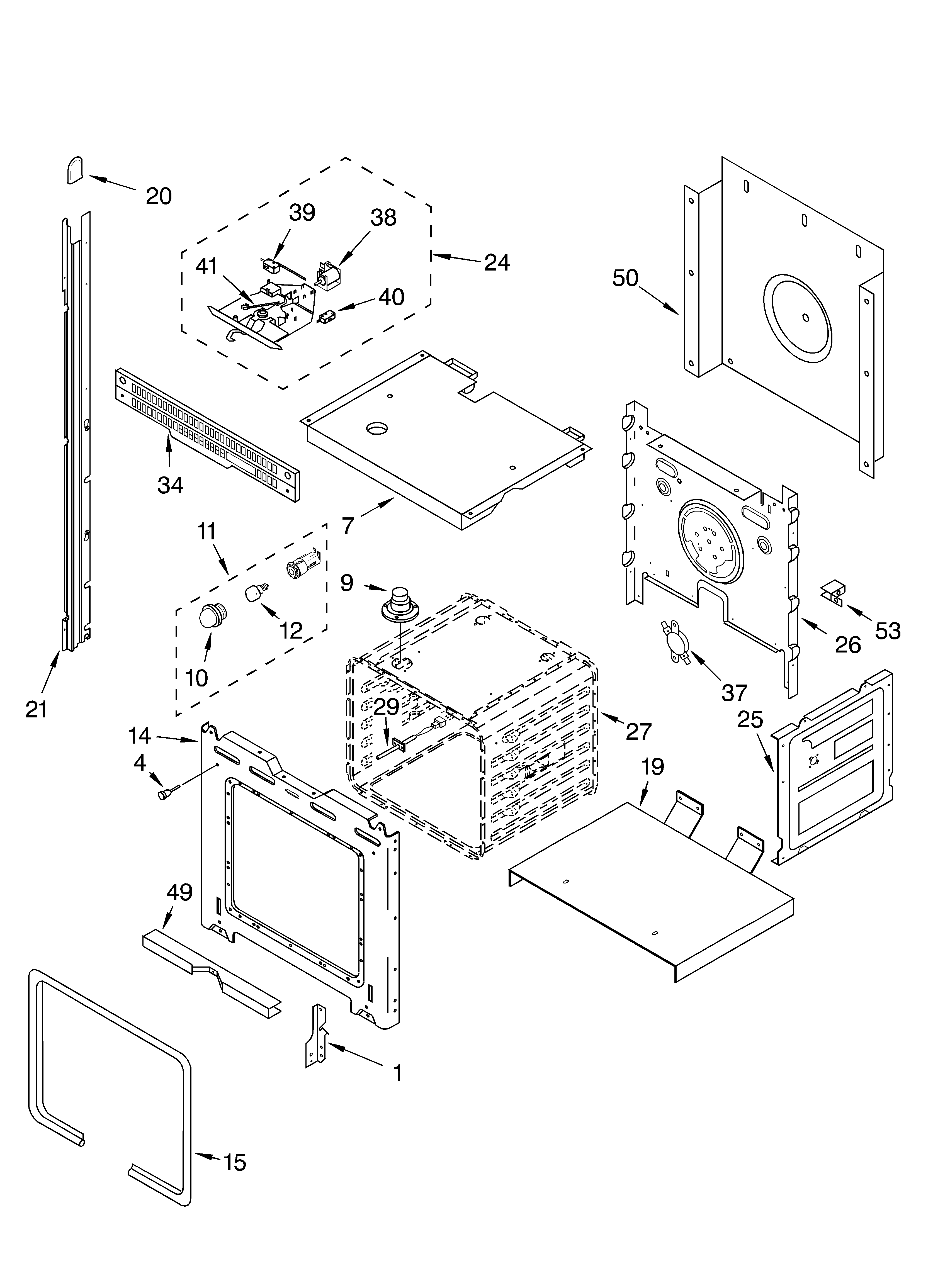 Whirlpool RBD245PDB12 upper oven diagram