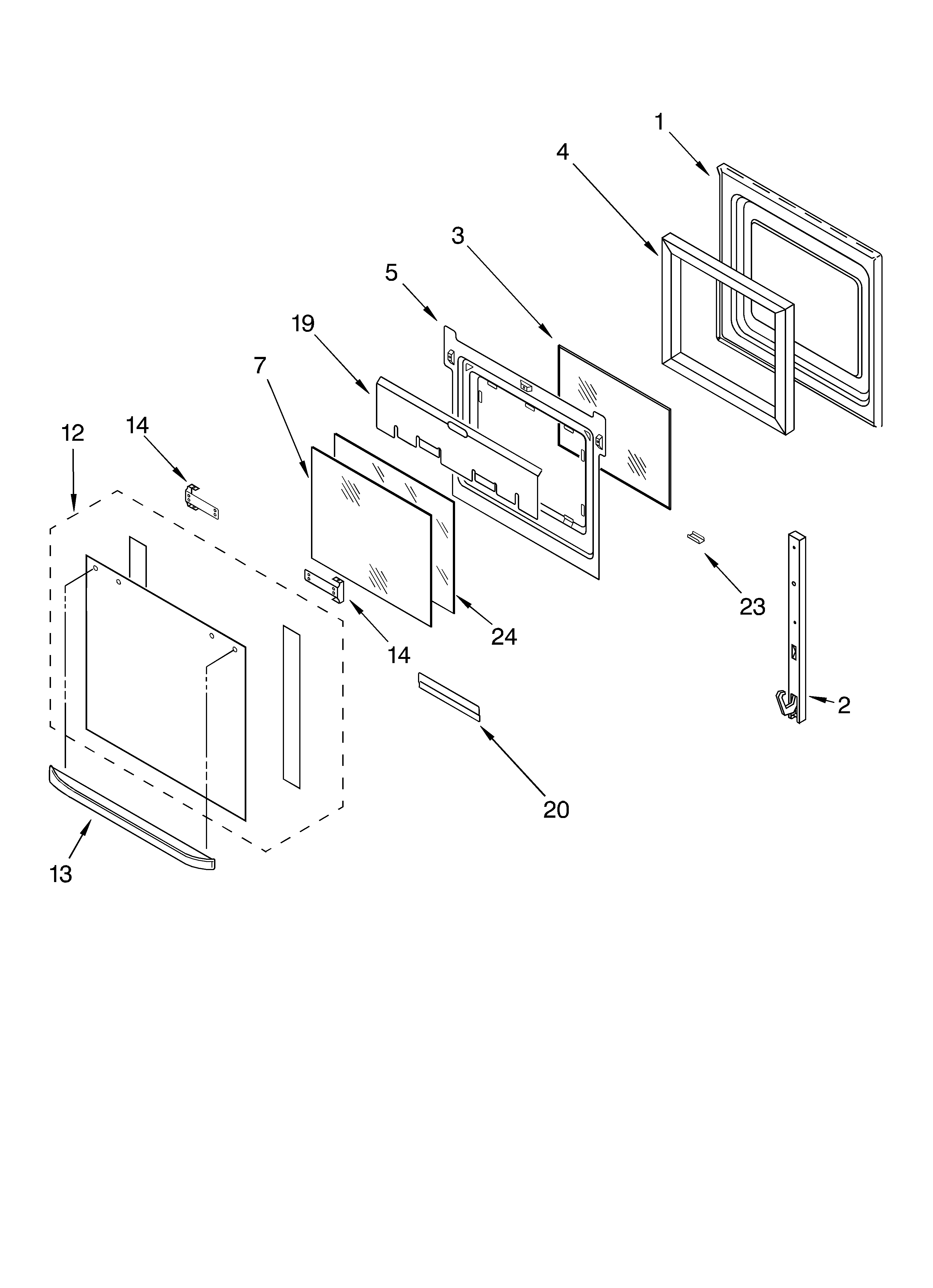Whirlpool RBD245PDB12 upper oven door diagram