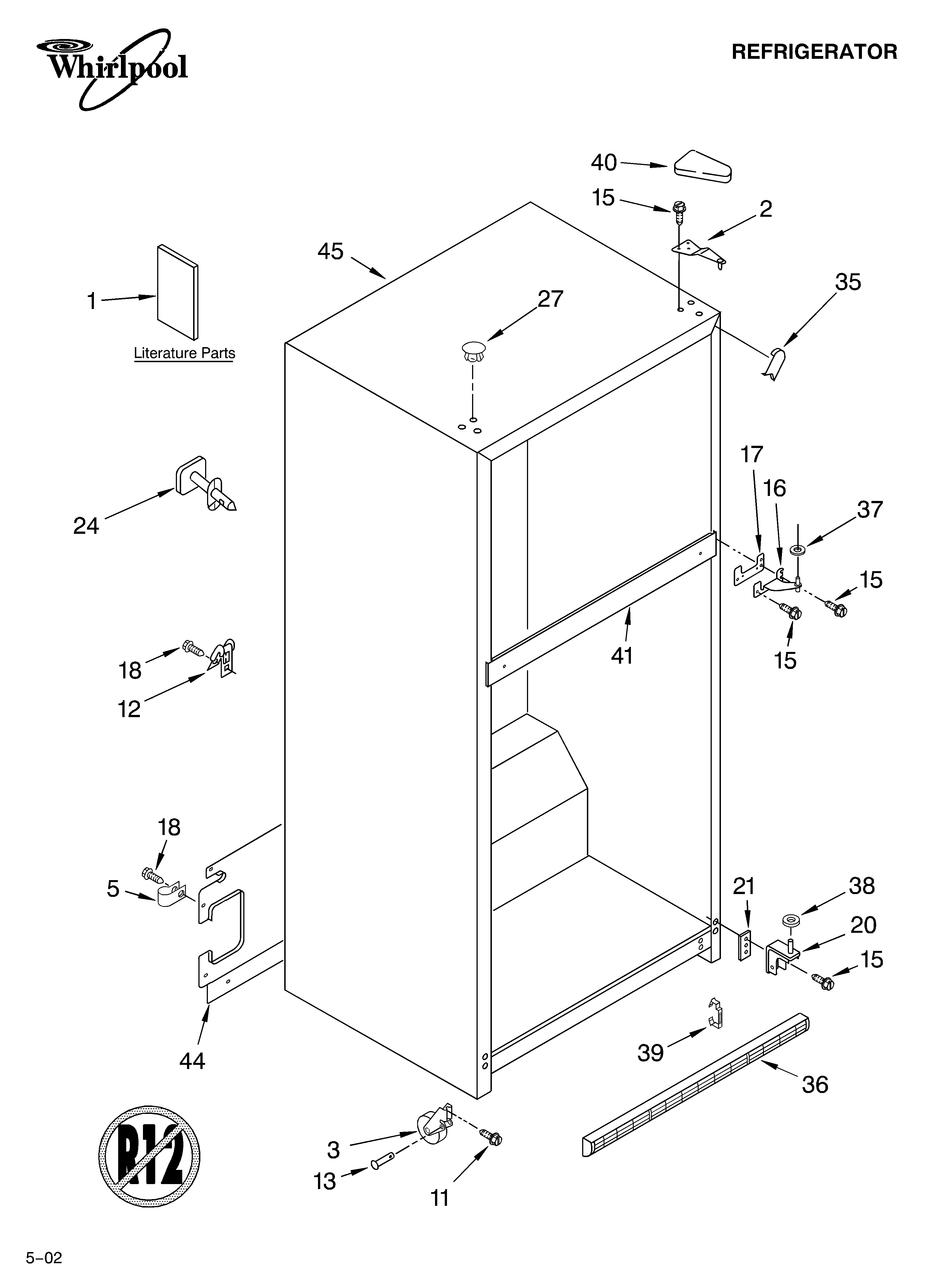 Whirlpool GT1SHTXLT01 cabinet/literature diagram