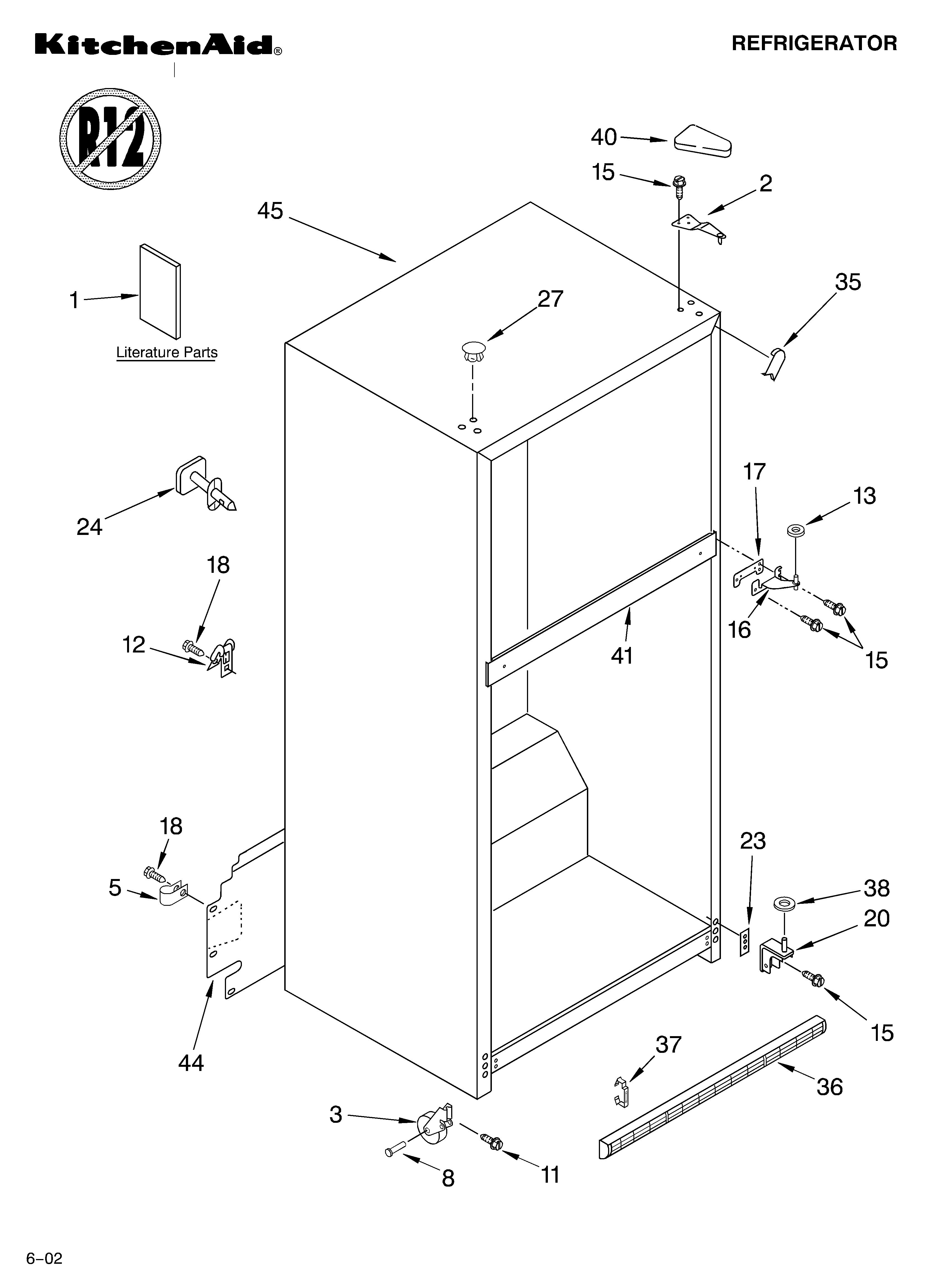 KitchenAid KTRC19KKWH02 cabinet/literature diagram