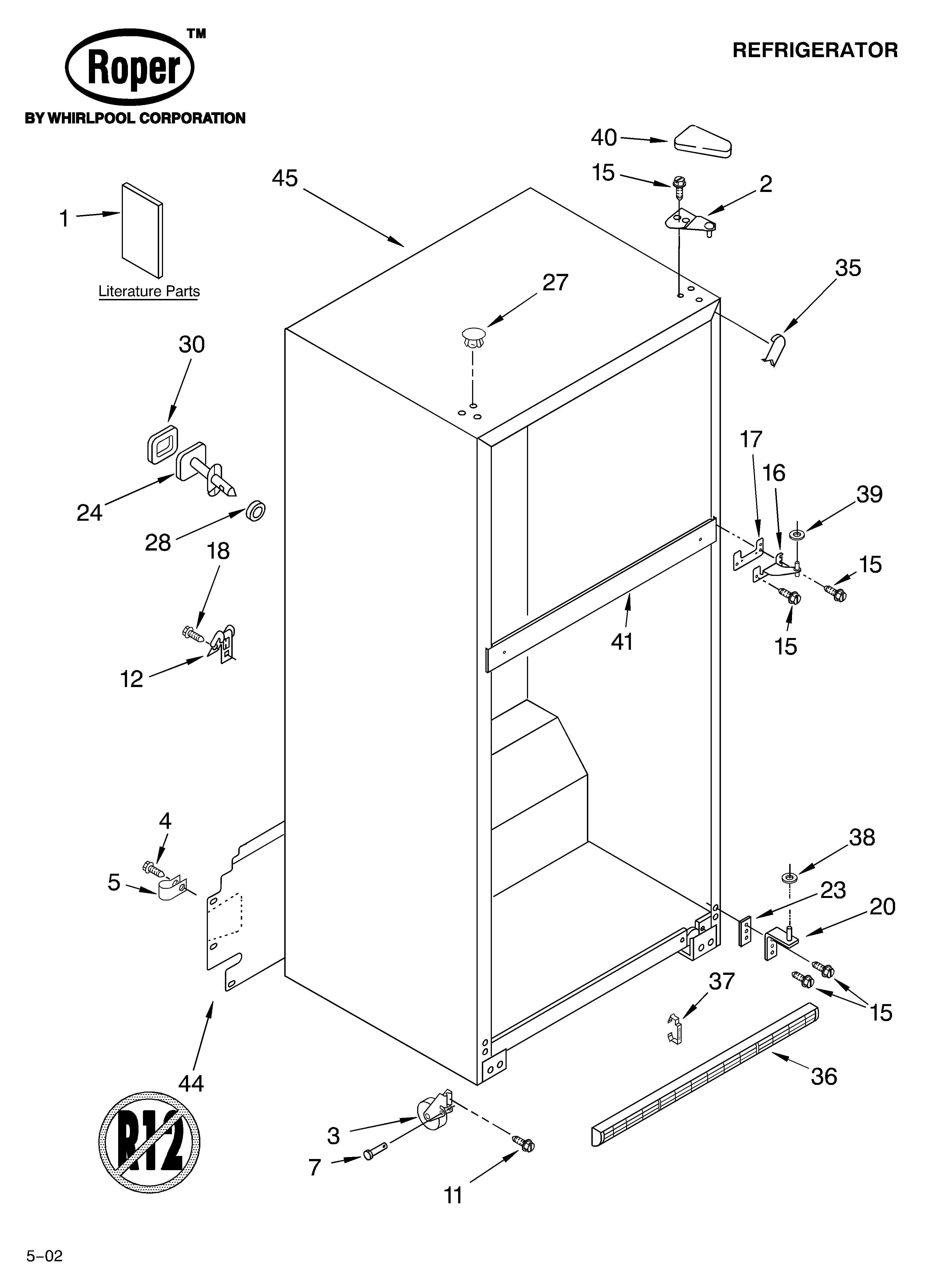 Roper RT21AKXKT02 cabinet/literature diagram