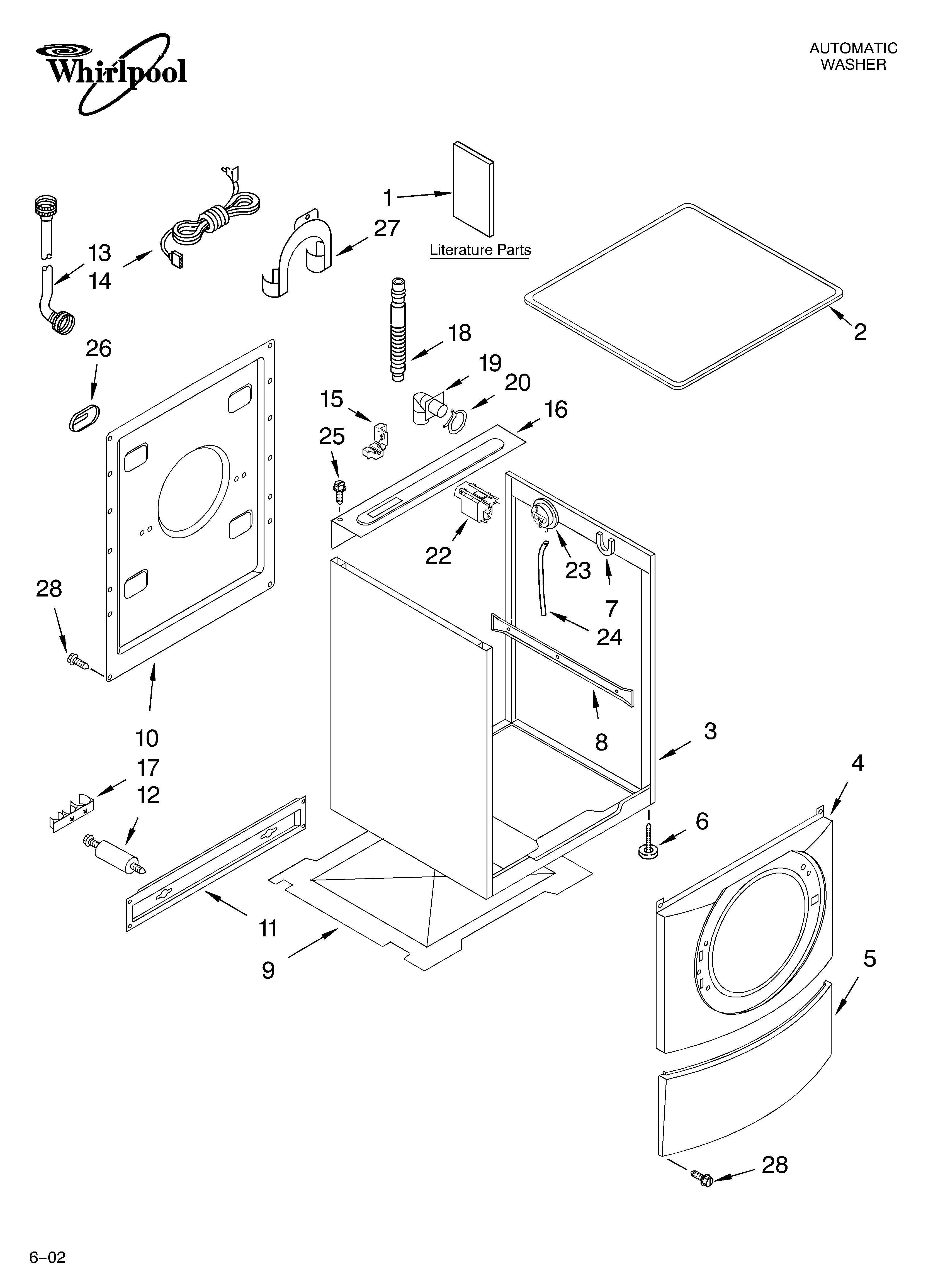 Whirlpool GHW9100LW1 top and cabinet/literature diagram