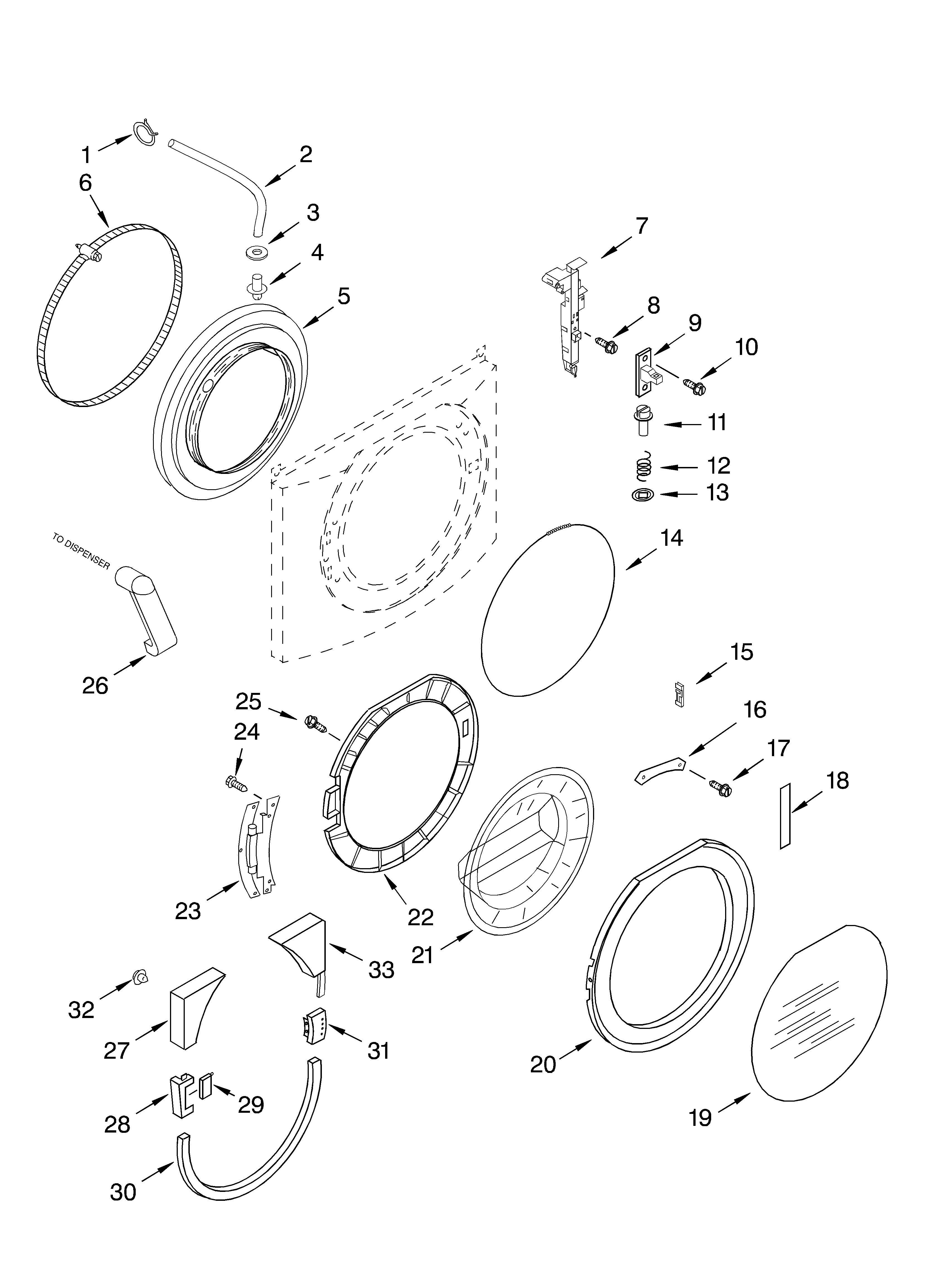 Whirlpool GHW9100LW1 door and latch diagram