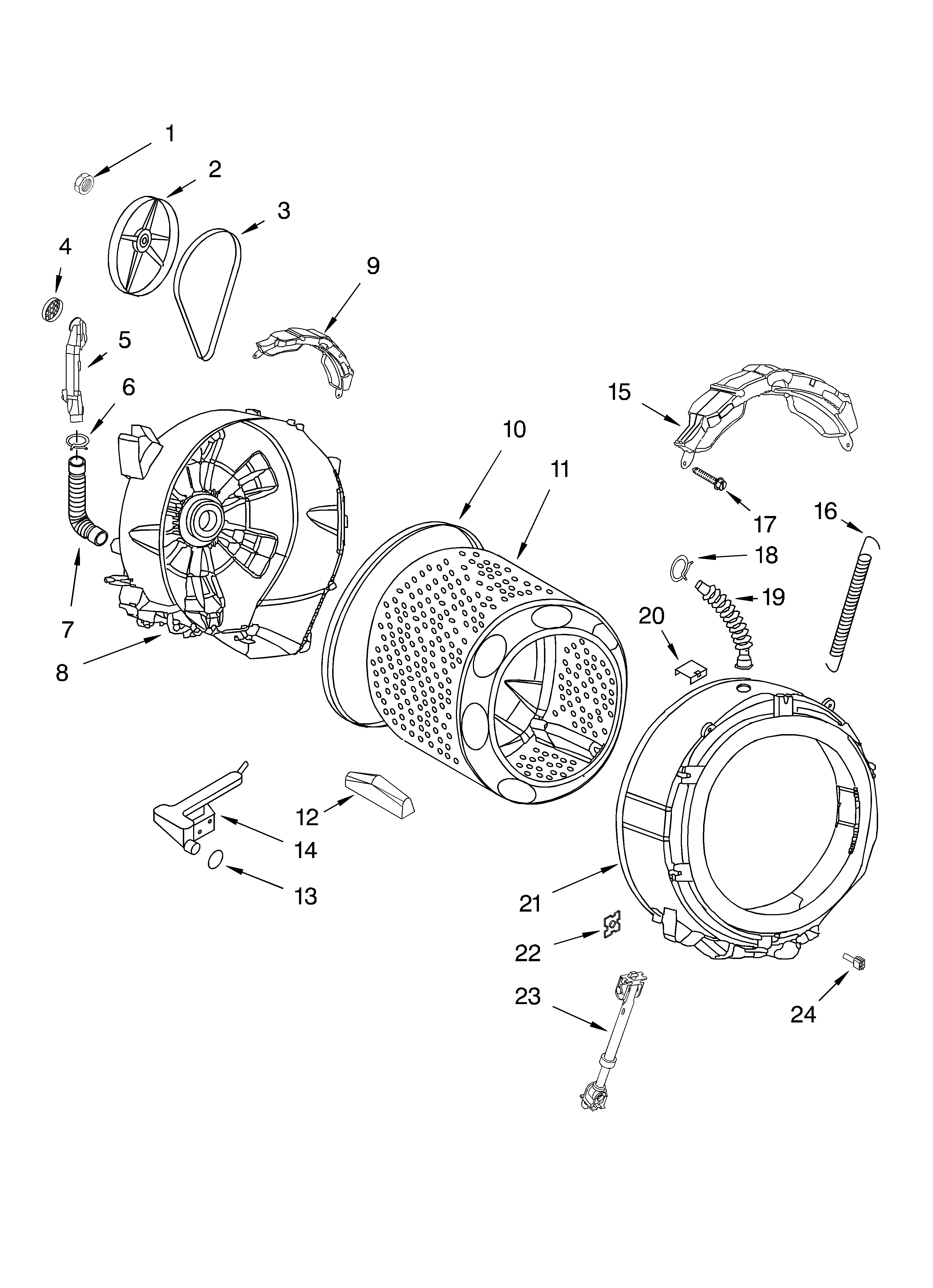 Whirlpool GHW9100LW1 tub and basket diagram