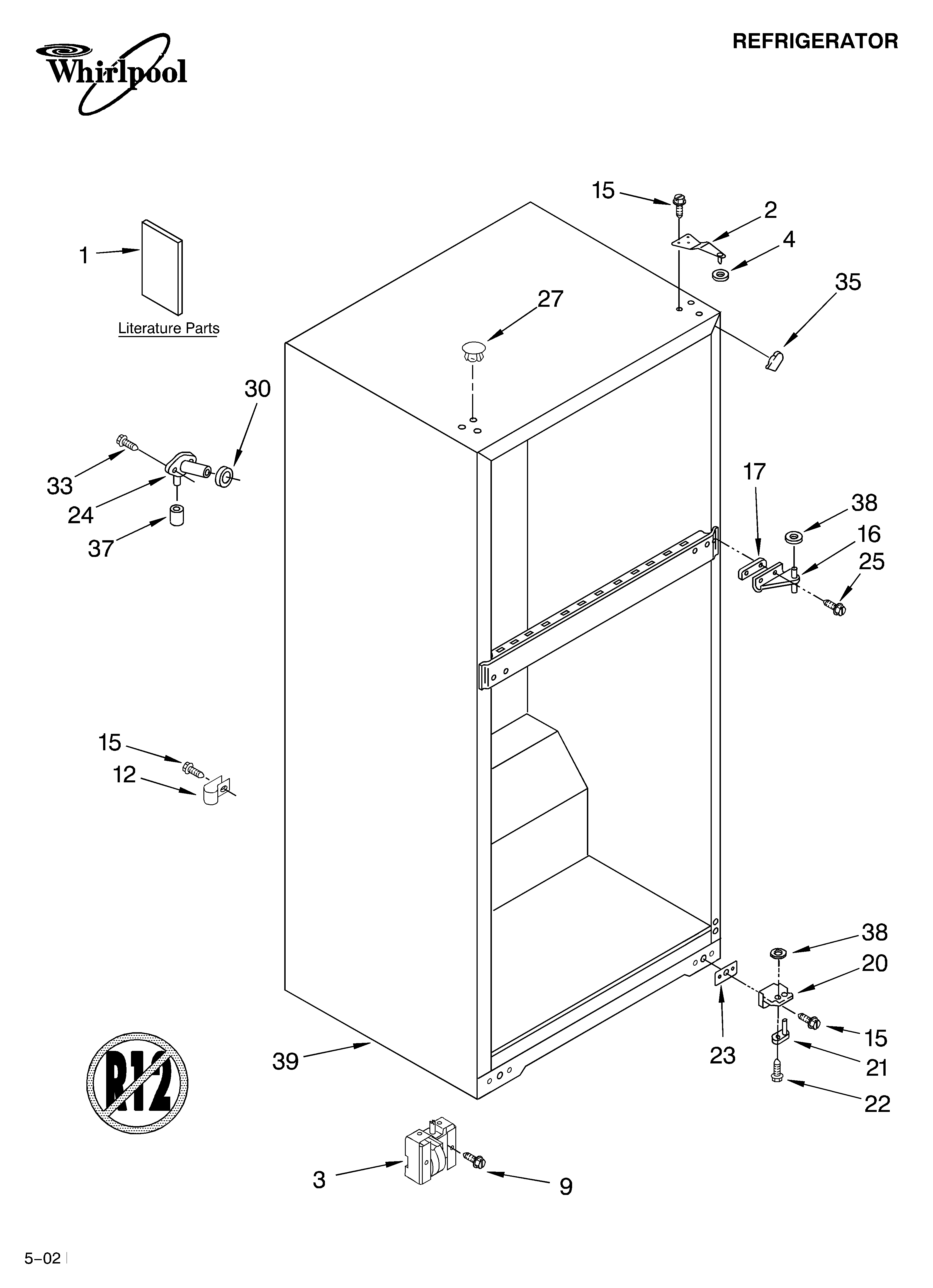 Whirlpool ET4CSKYKT01 cabinet/literature diagram