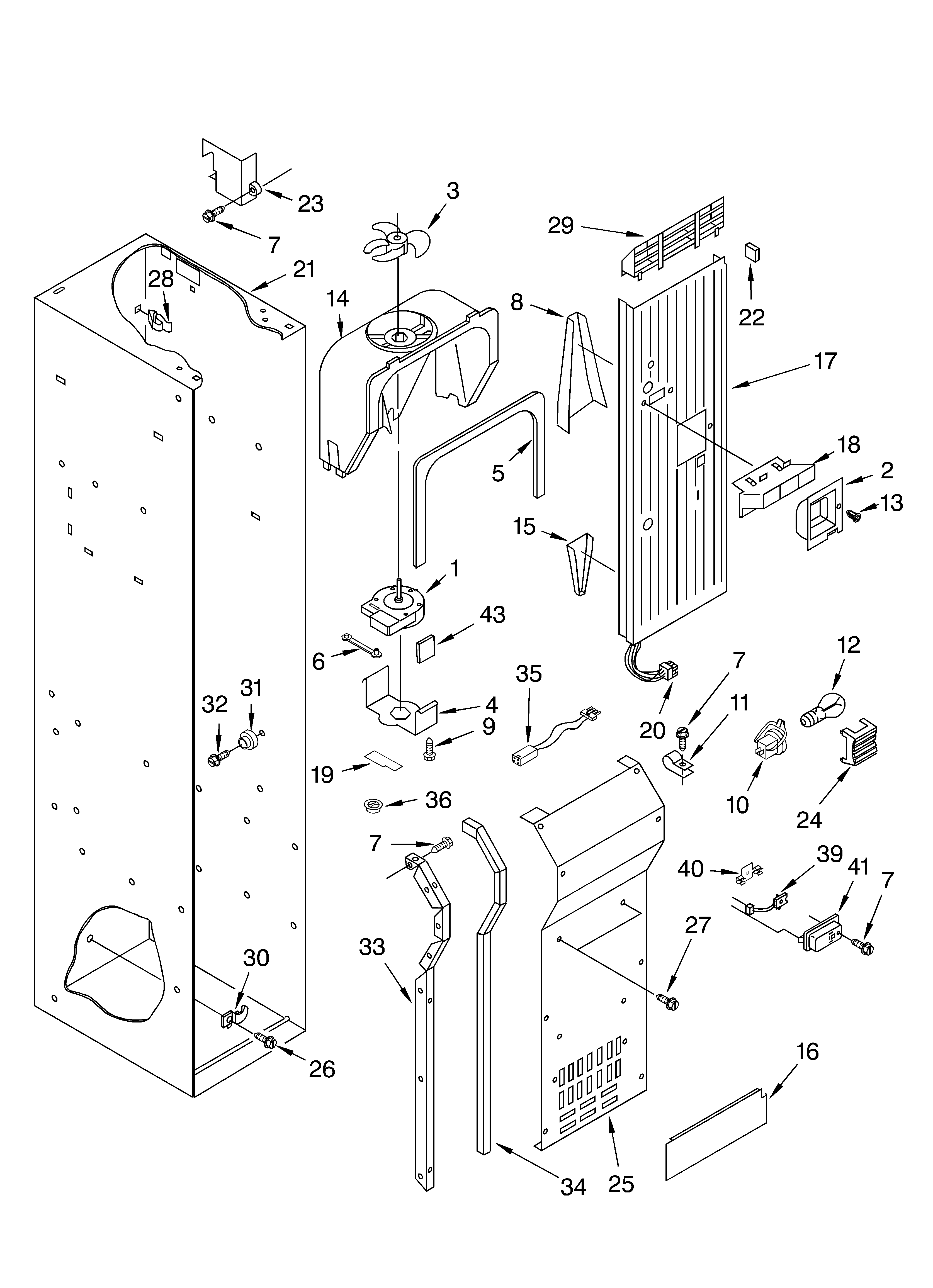 KitchenAid KSSC36QKS01 freezer liner and air flow diagram