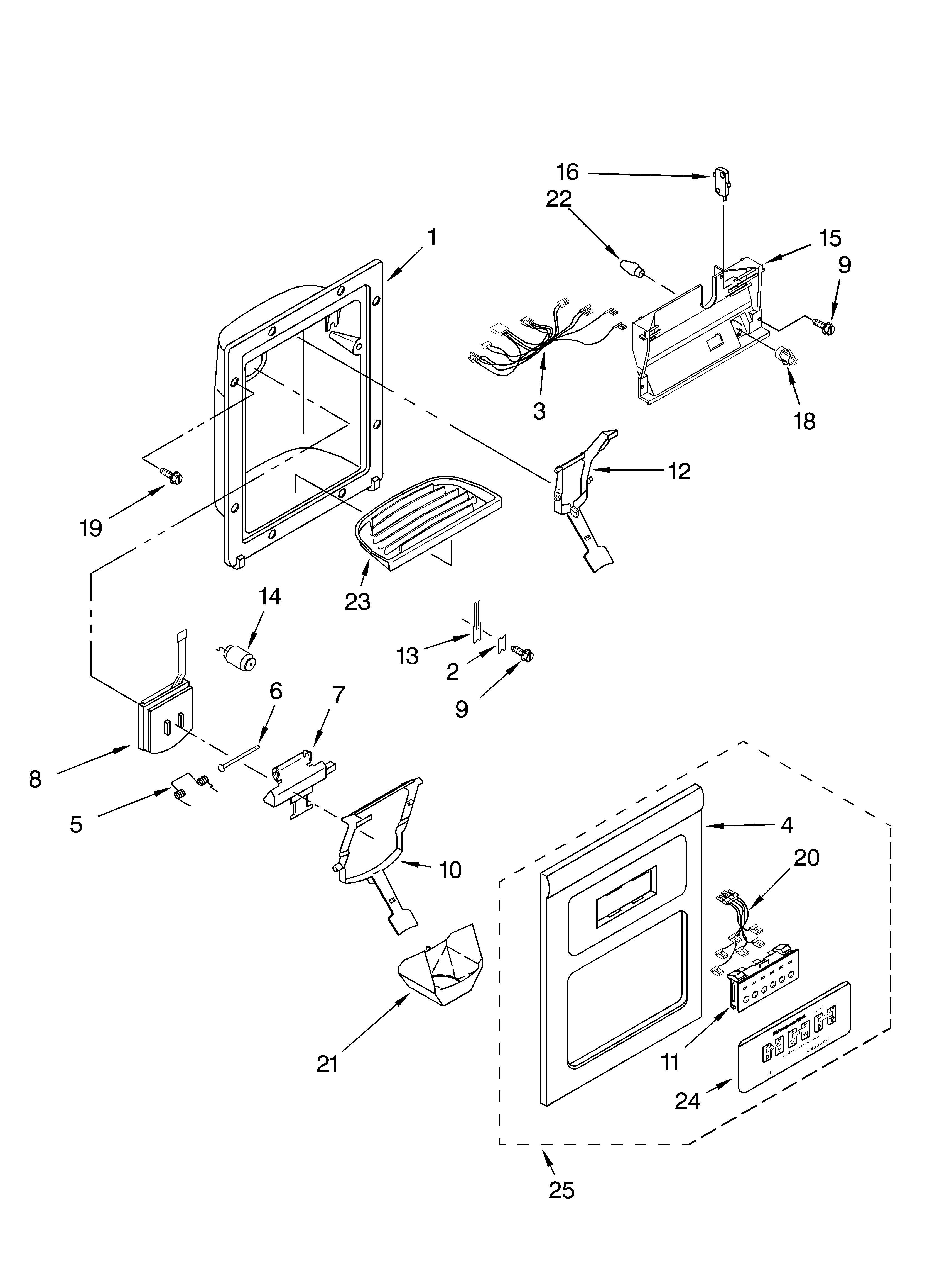 KitchenAid KSSC36QKS01 dispenser front diagram