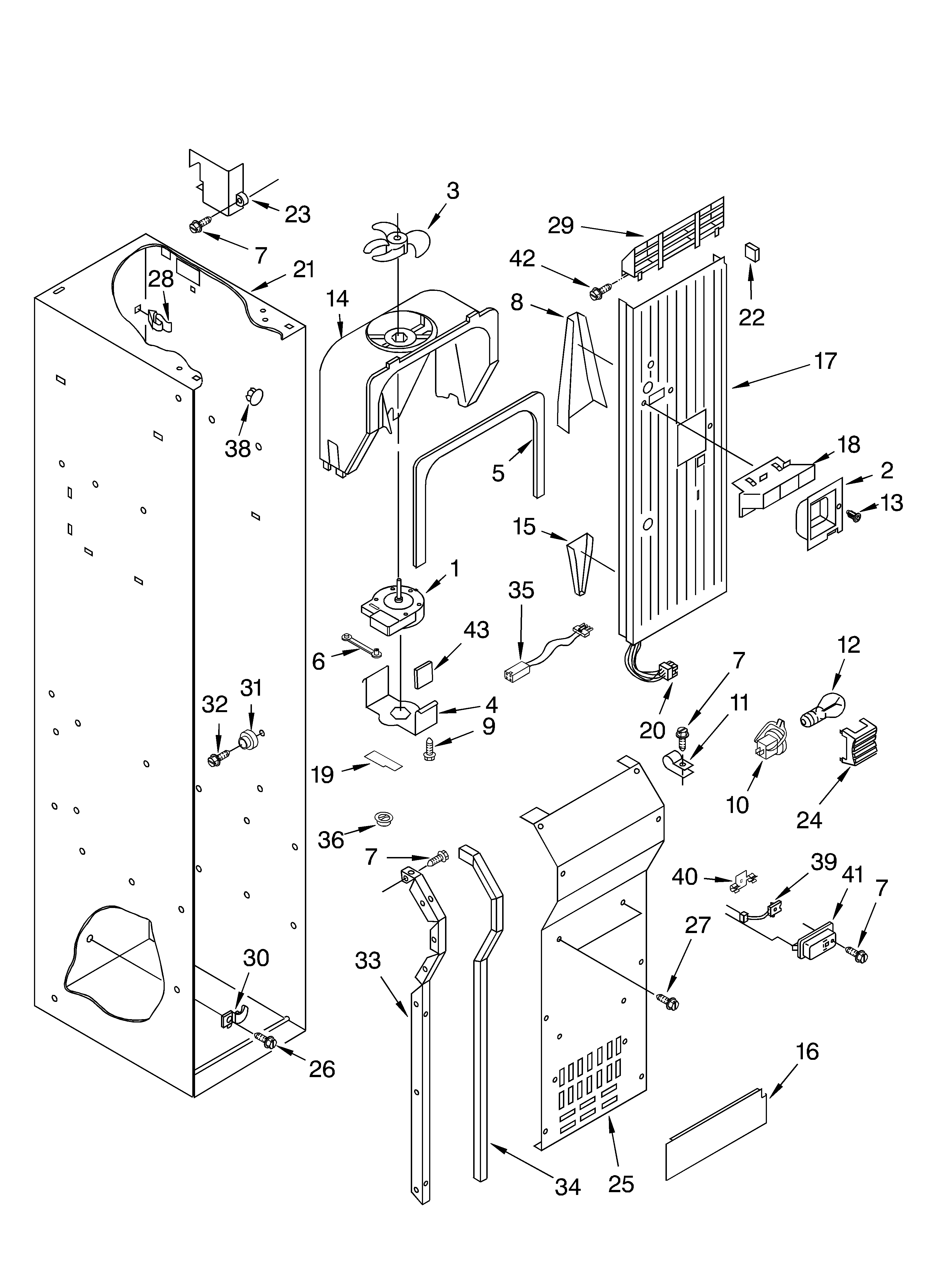 KitchenAid KSSC42FKS01 freezer liner and air flow diagram