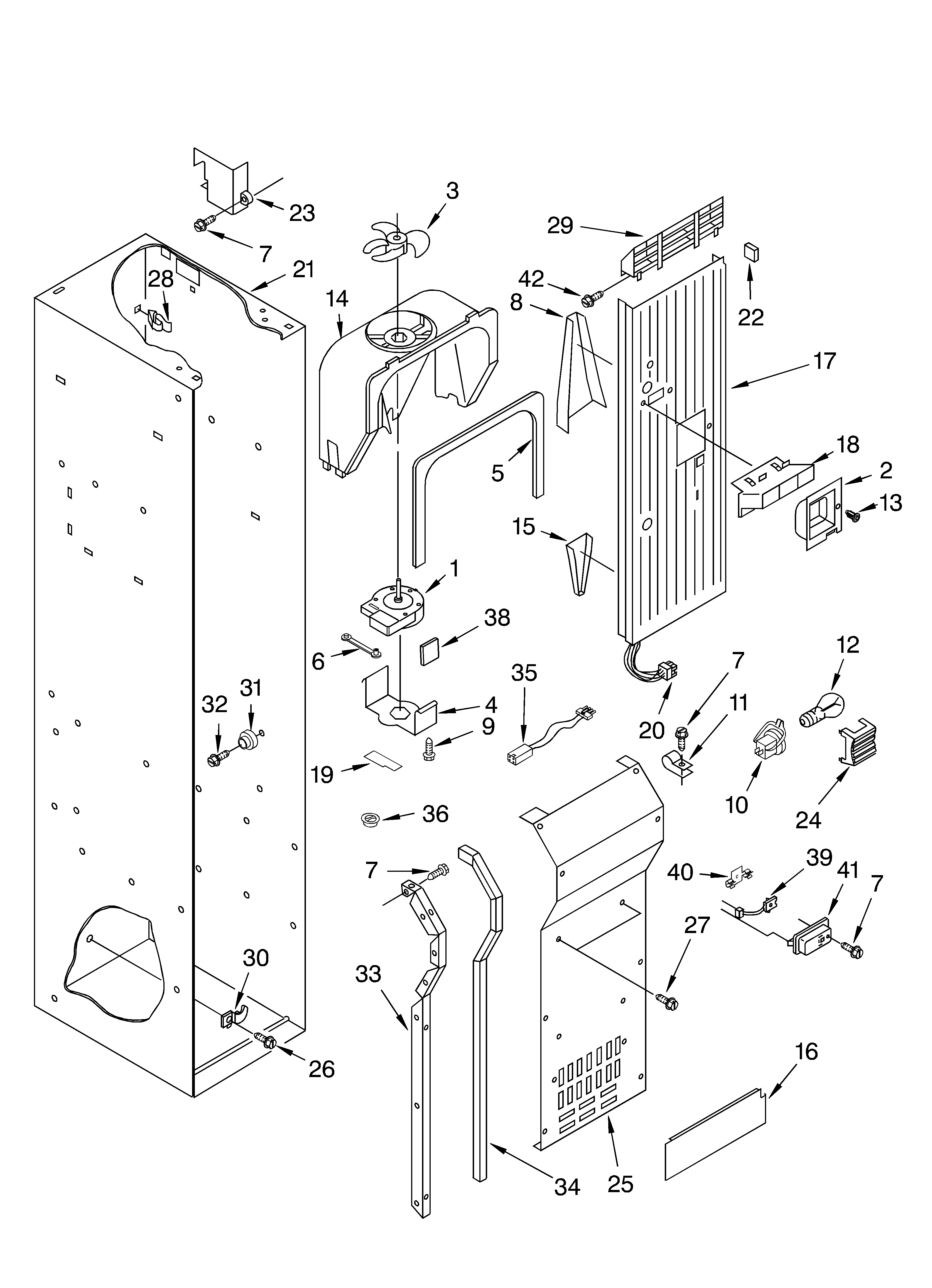 KitchenAid KSSC42QKS01 freezer liner and air flow diagram