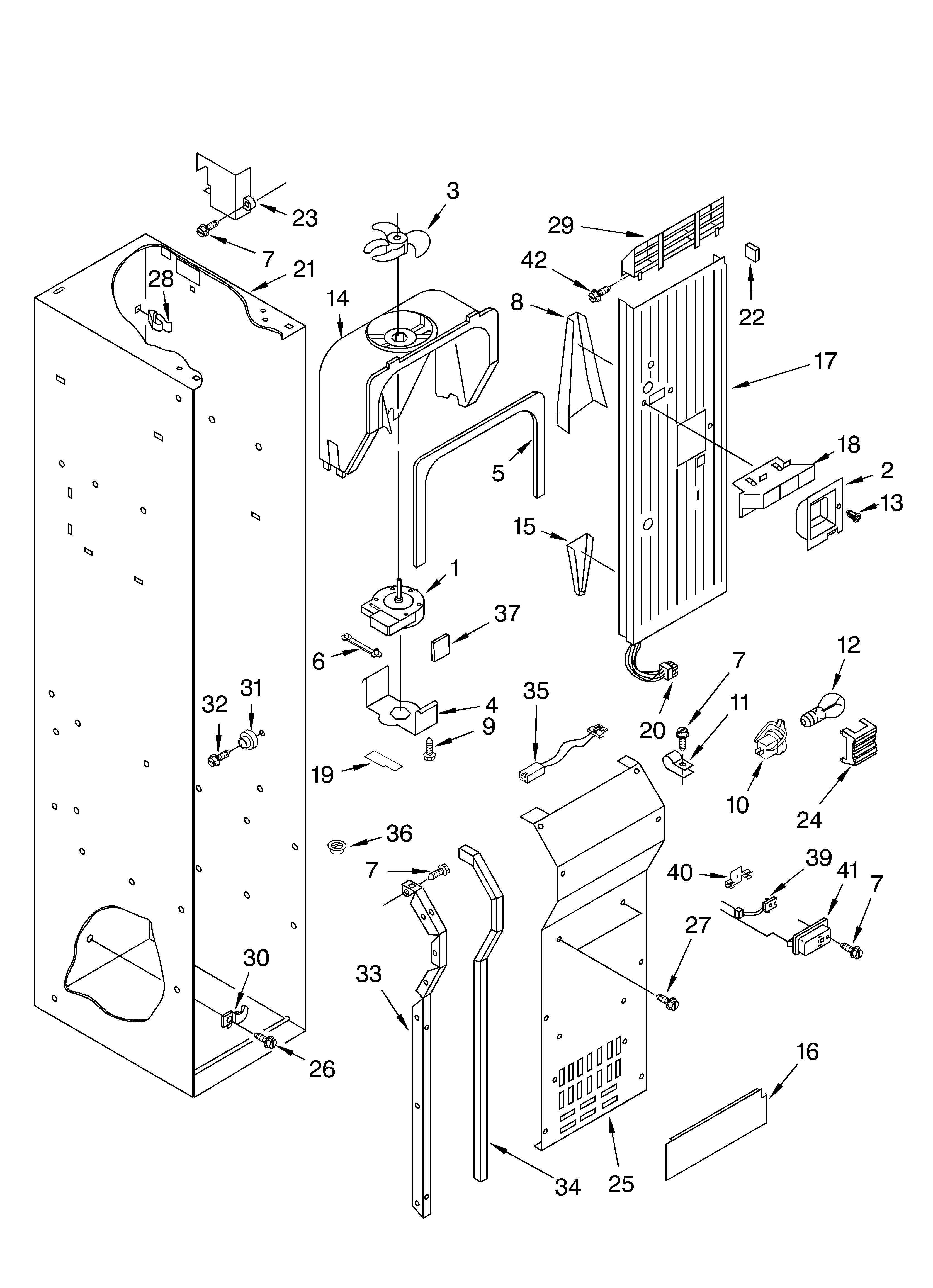 KitchenAid KSSC48QKS01 freezer liner and air flow diagram