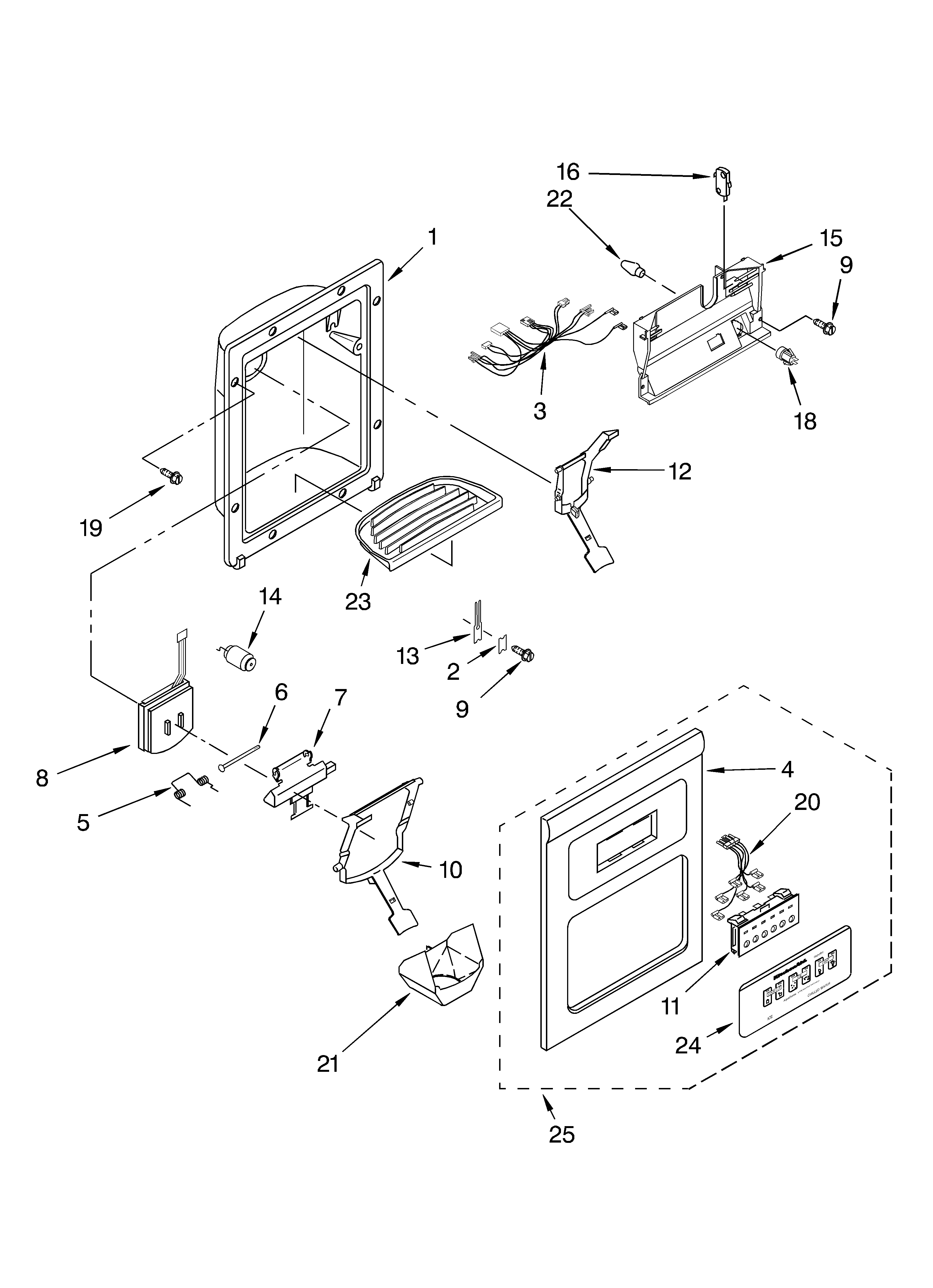 KitchenAid KSSC48QKS01 dispenser front diagram