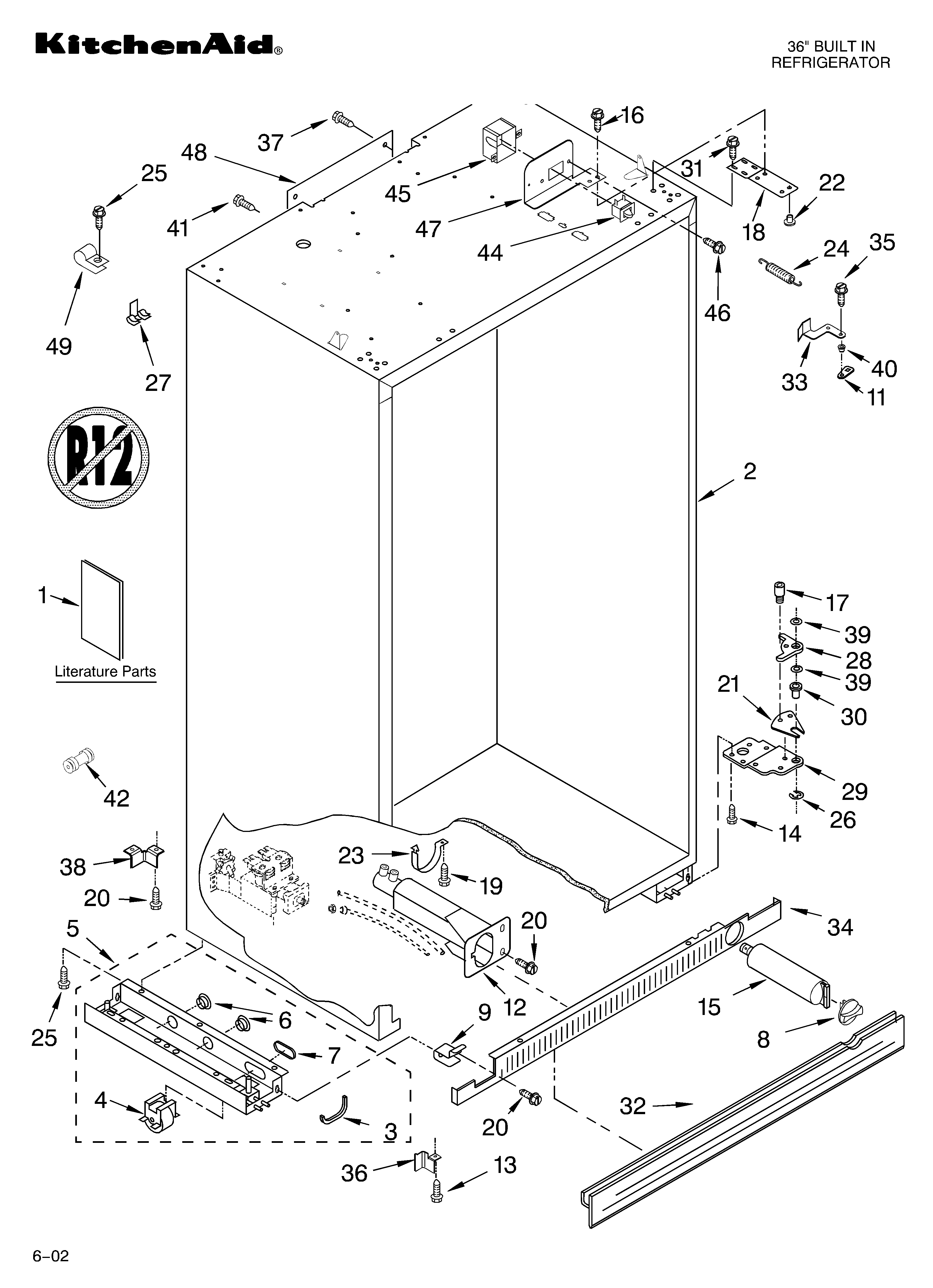 KitchenAid KSSP36QKS01 cabinet/literature diagram