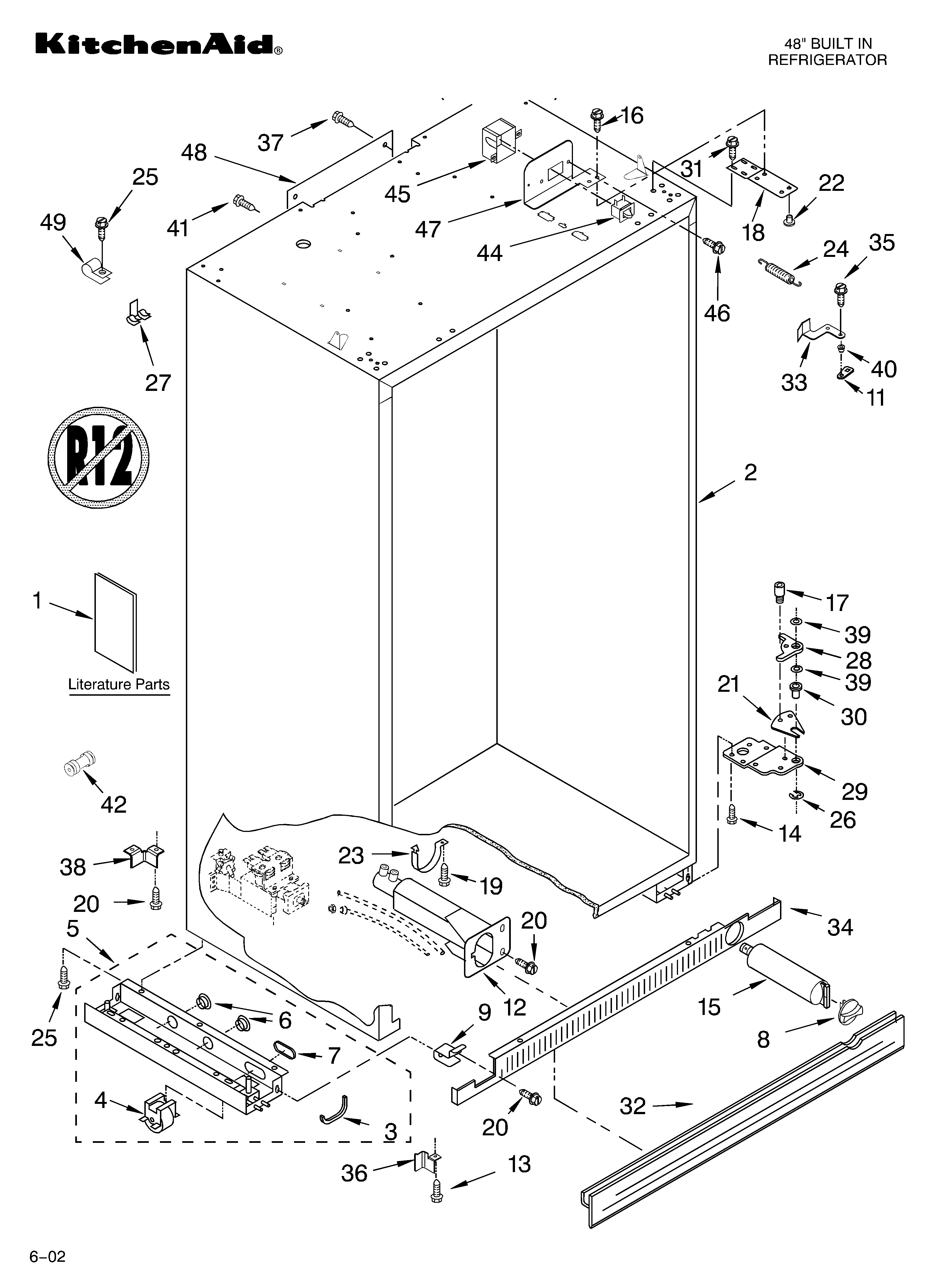 KitchenAid KSSP48QKS01 cabinet/literature diagram