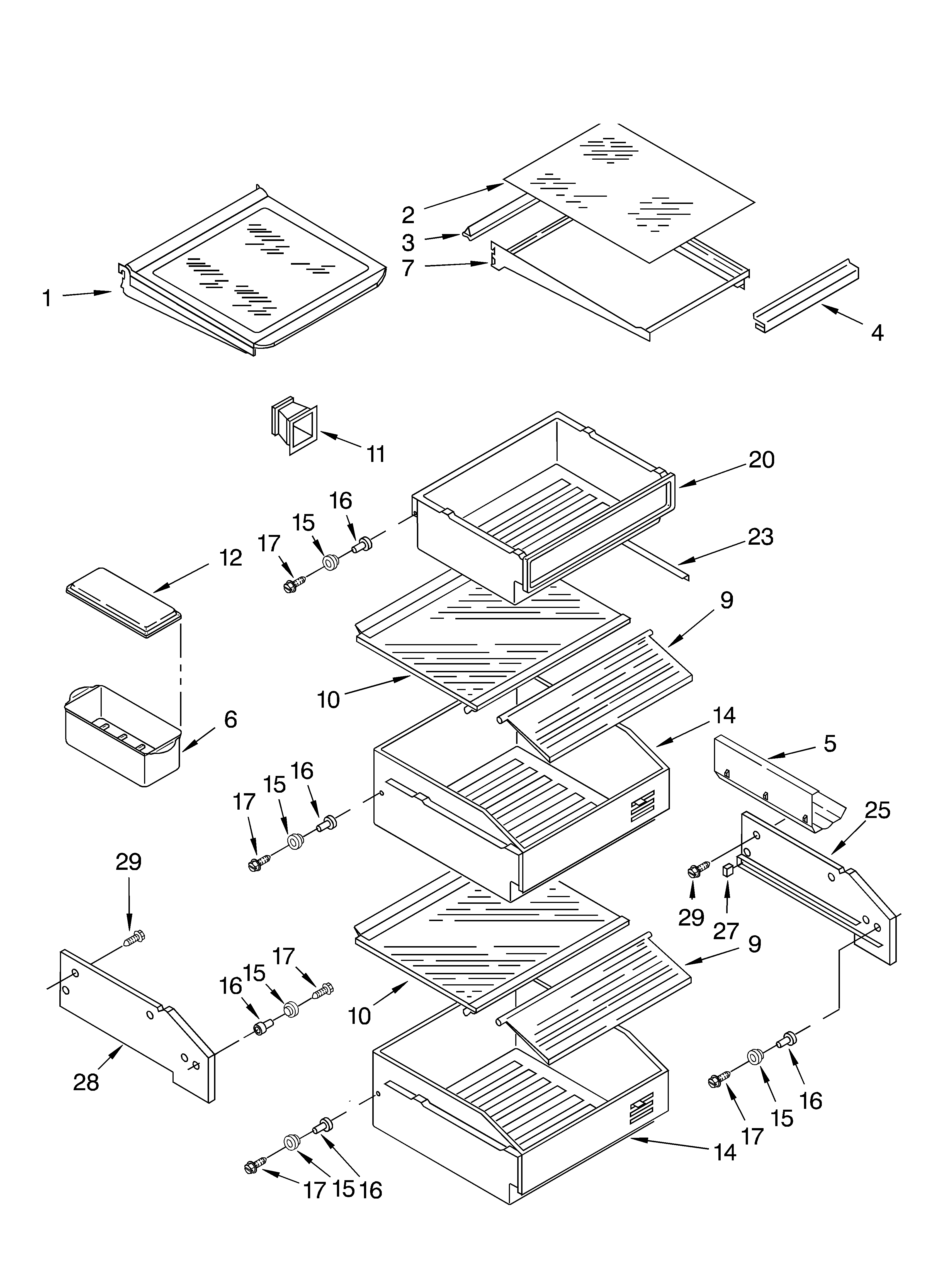 KitchenAid KSSS36FKT01 refrigerator shelf diagram