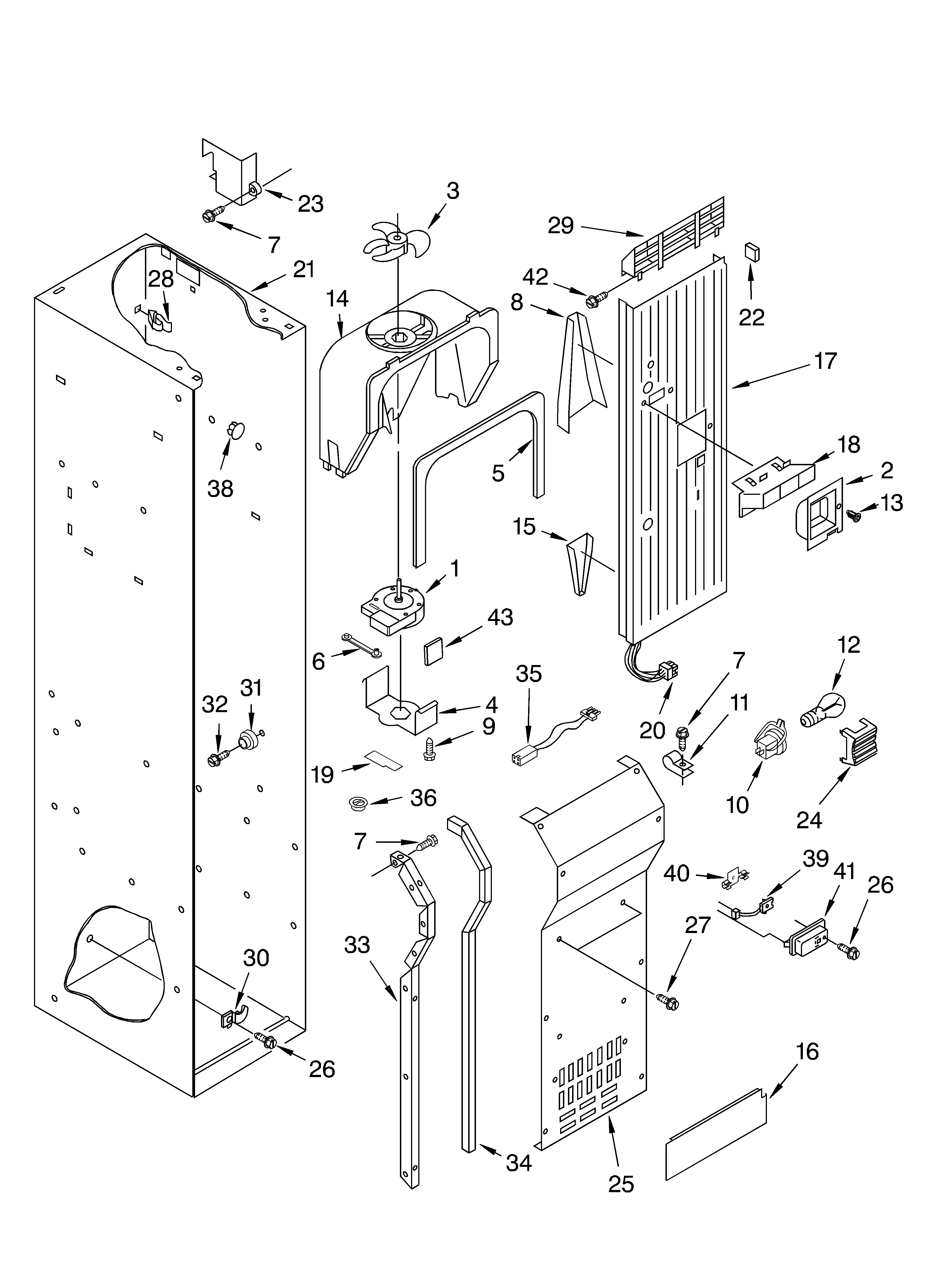 KitchenAid KSSS36FKT01 freezer liner and air flow diagram