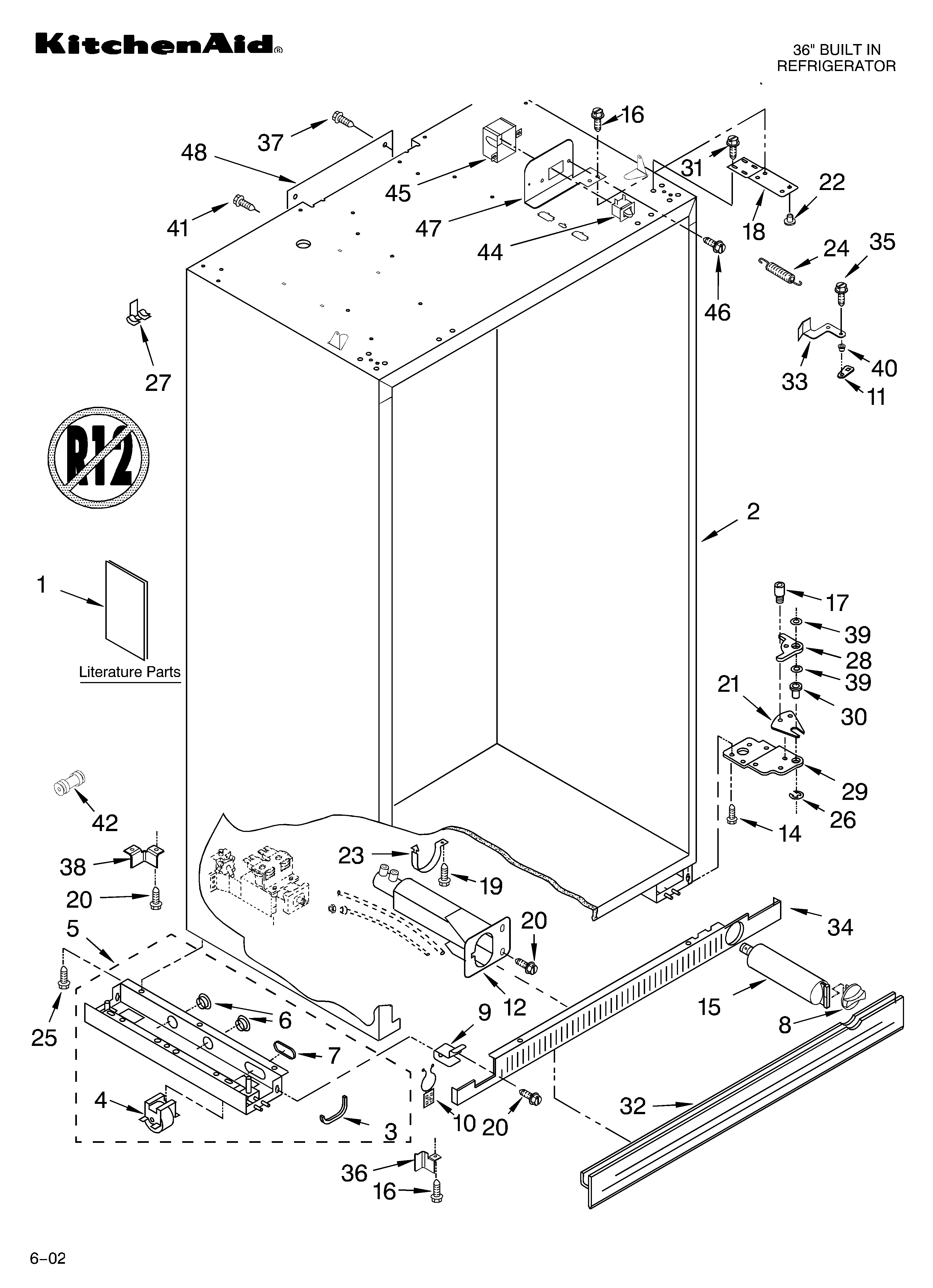 KitchenAid KSSS36QKW01 cabinet/literature diagram