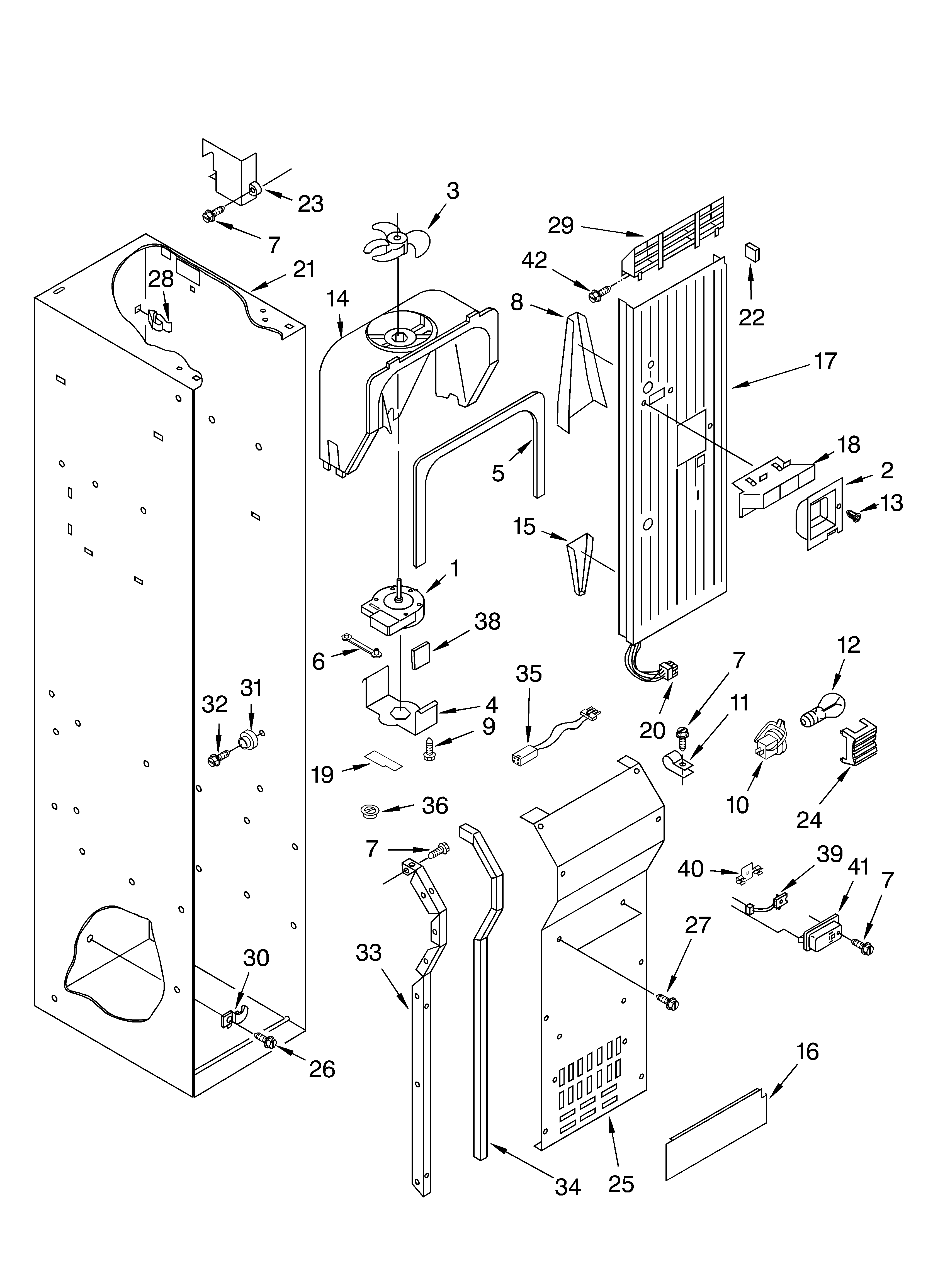 KitchenAid KSSS36QKW01 freezer liner and air flow diagram