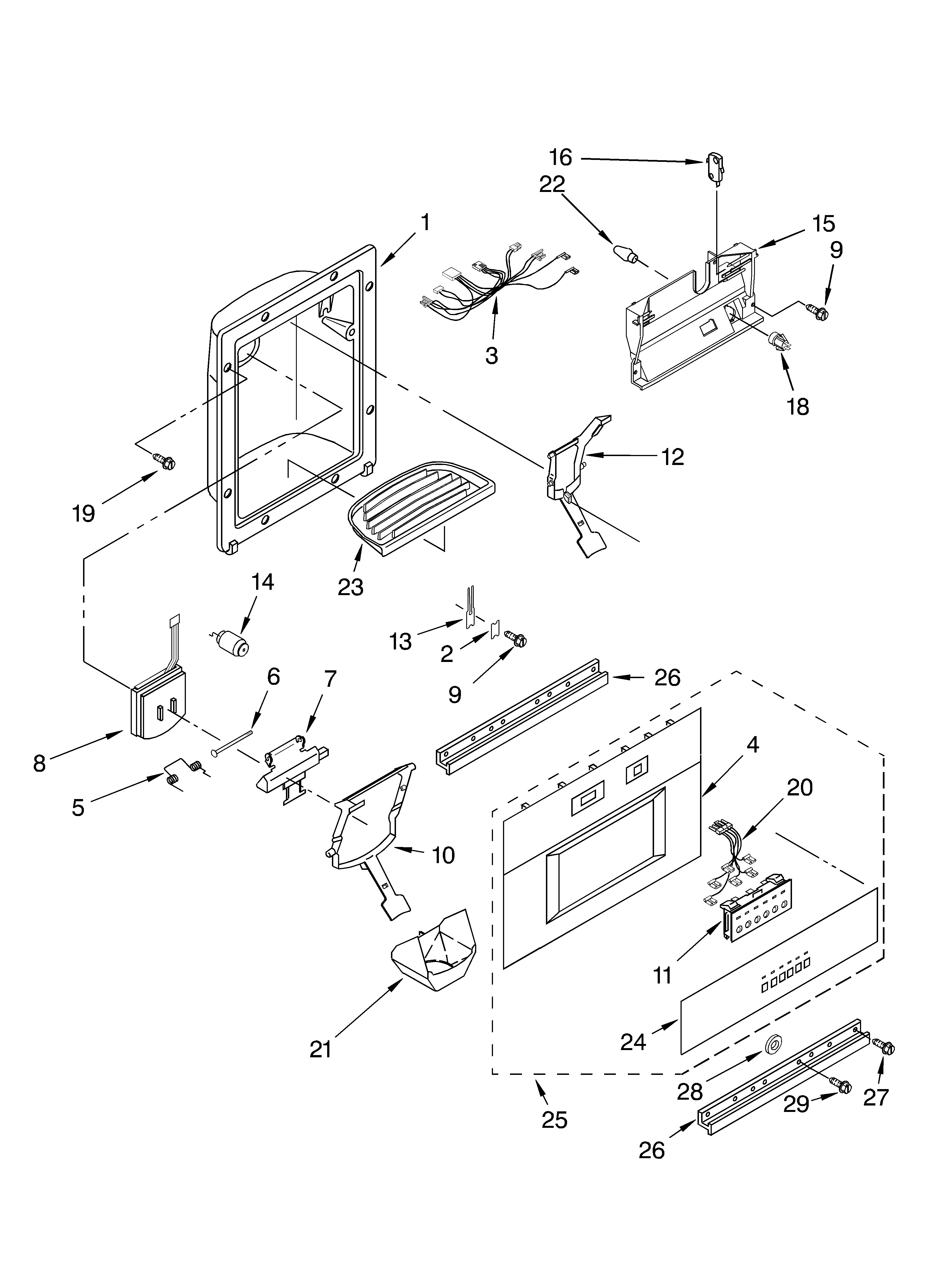 KitchenAid KSSS36QKW01 dispenser front diagram