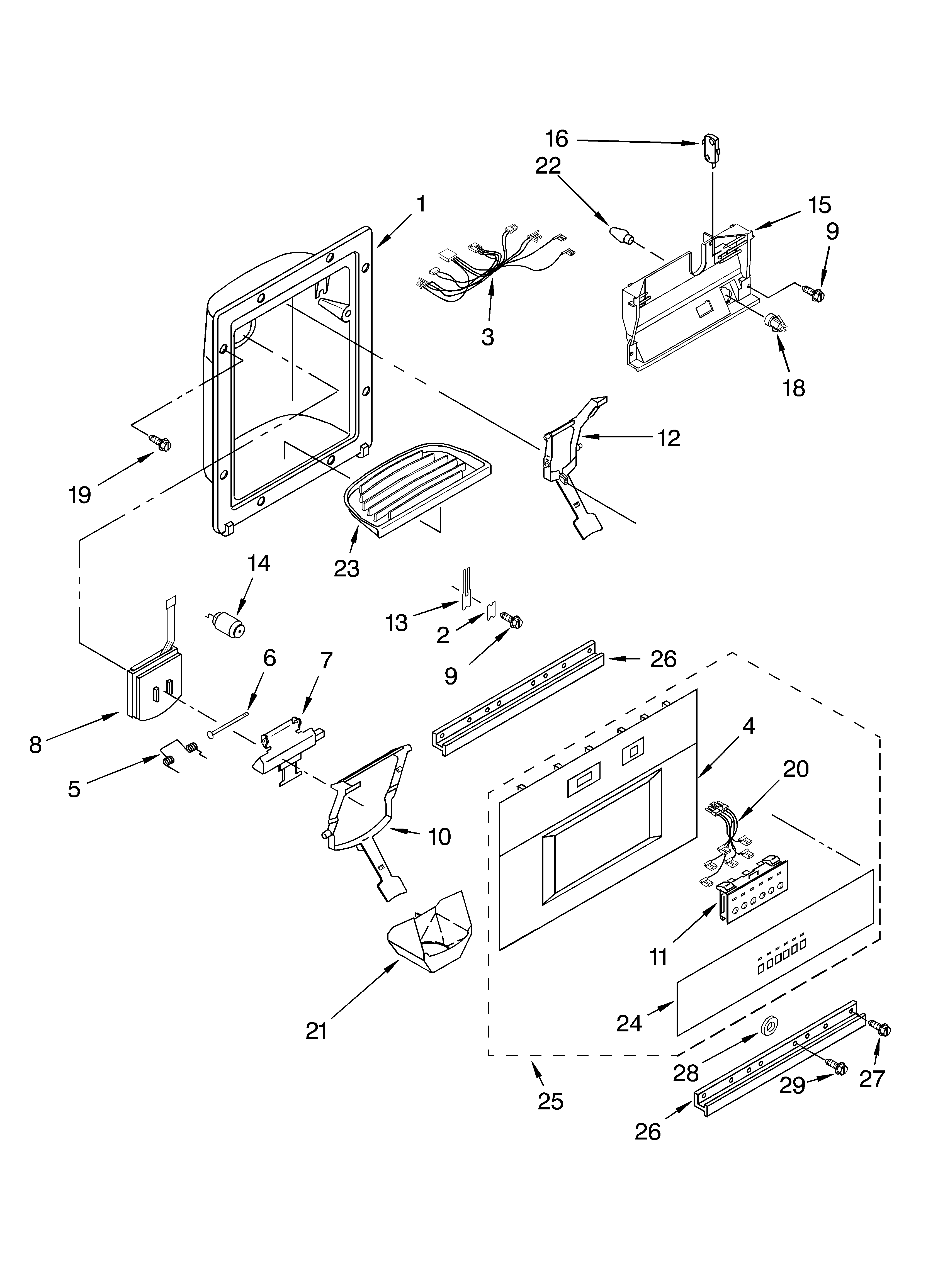 KitchenAid KSSS42QKX01 dispenser front diagram