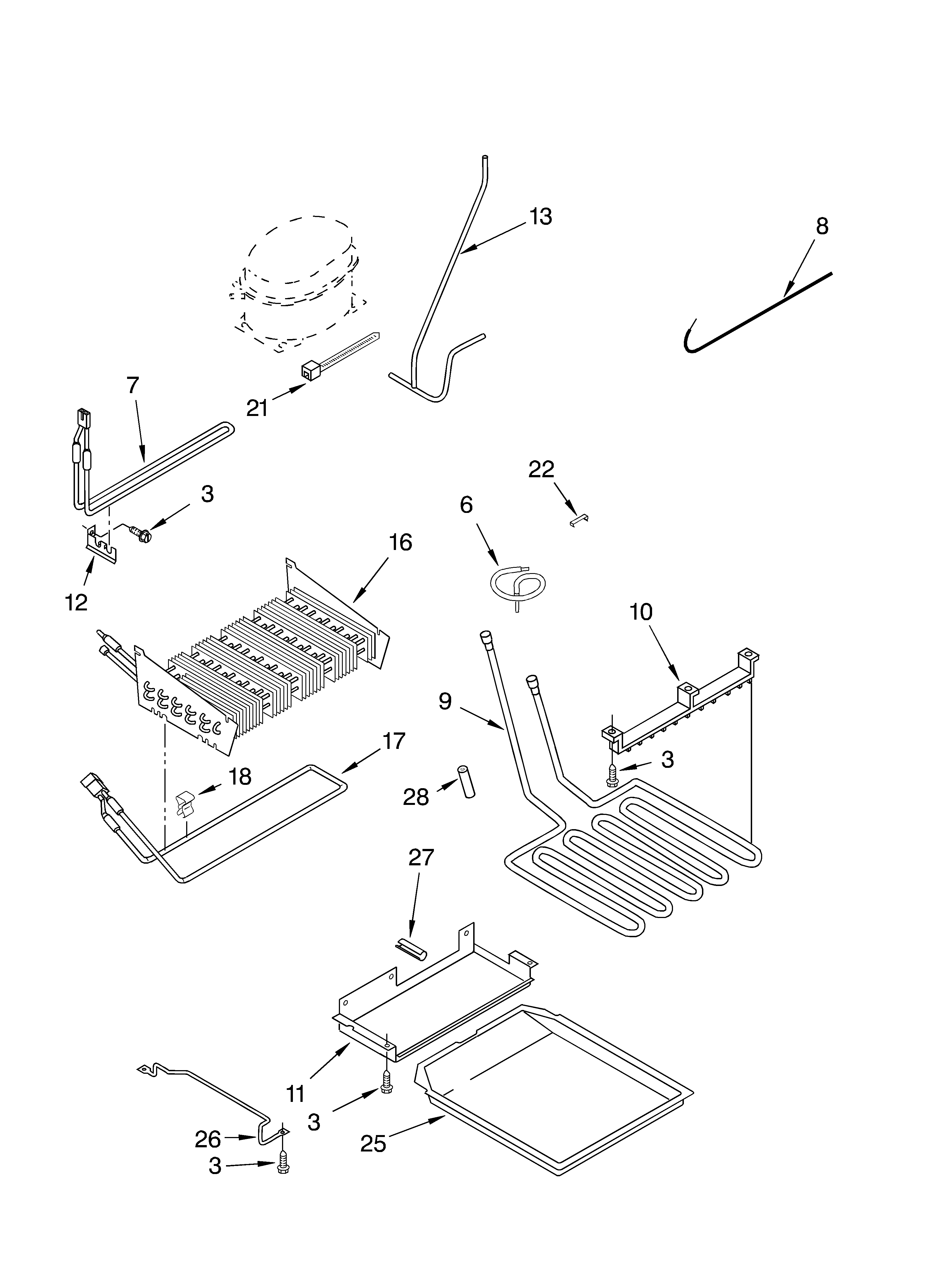 KitchenAid KBRC36FKS01 lower unit and tube diagram