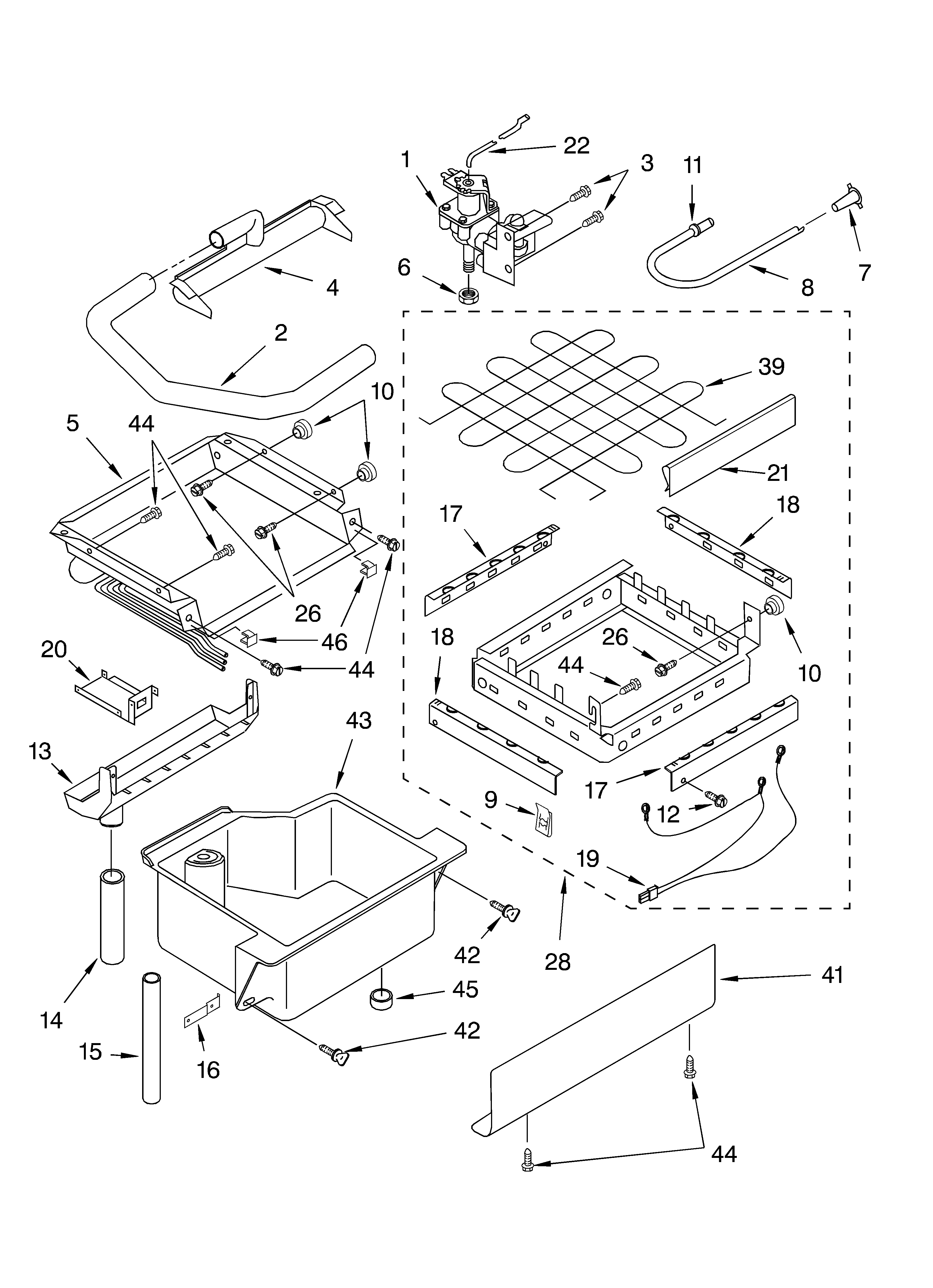 KitchenAid KUIS185JBT1 evaporator, ice cutter grid and water diagram