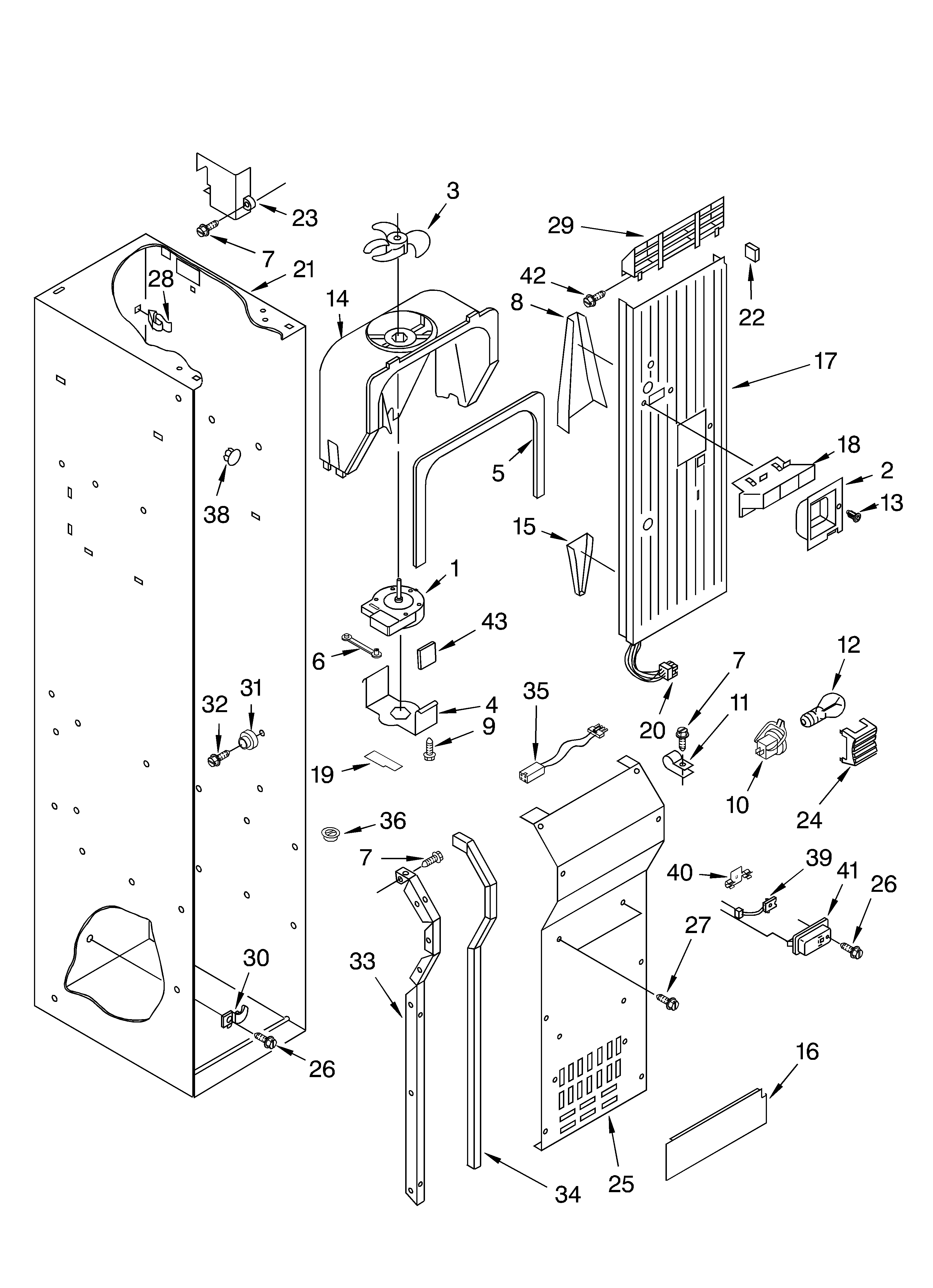 KitchenAid KSSS48FKT01 freezer liner and air flow diagram
