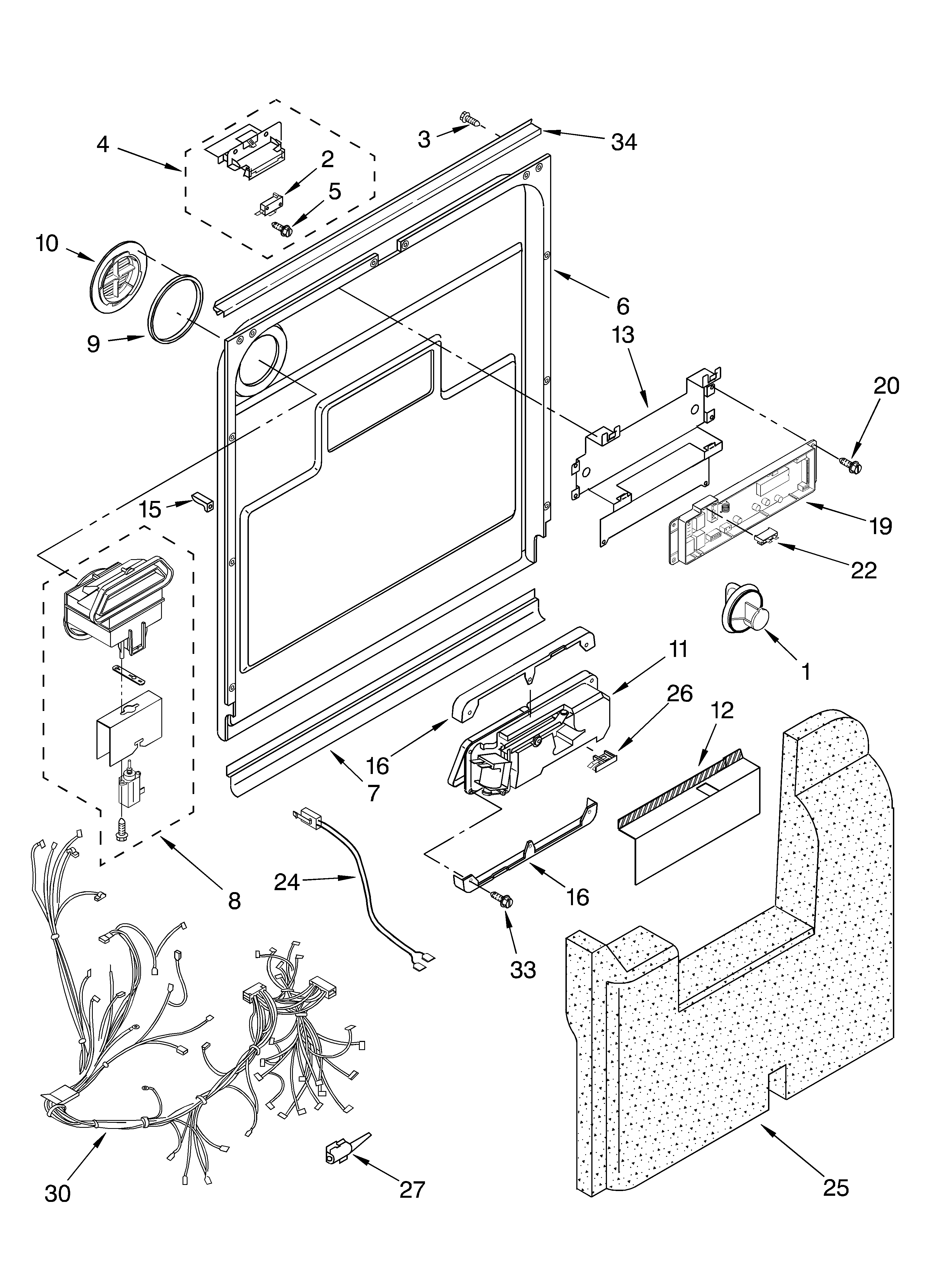 KitchenAid KUDC25CHWH1 door and latch diagram