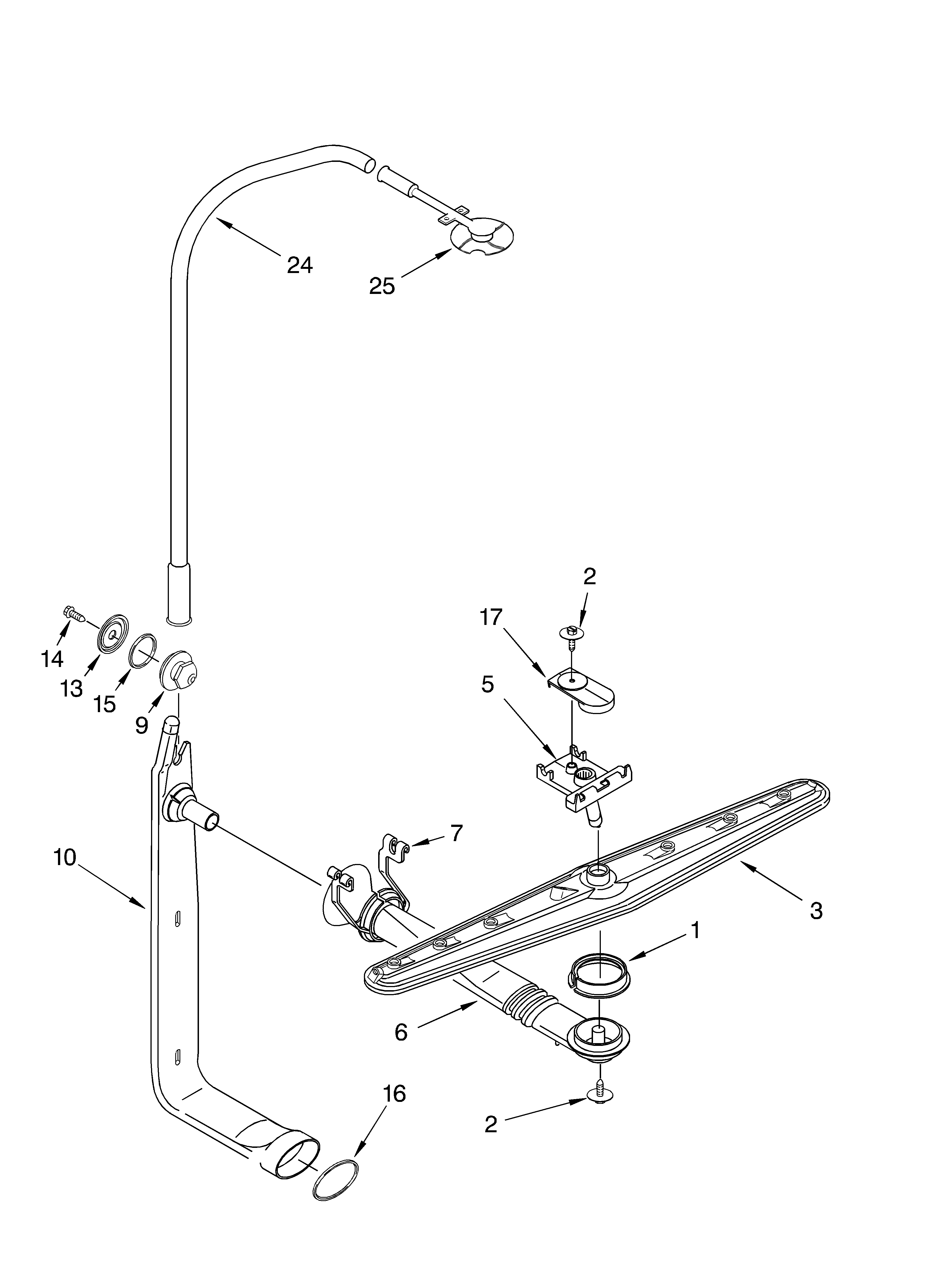 KitchenAid KUDC25CHWH1 upper wash and rinse diagram