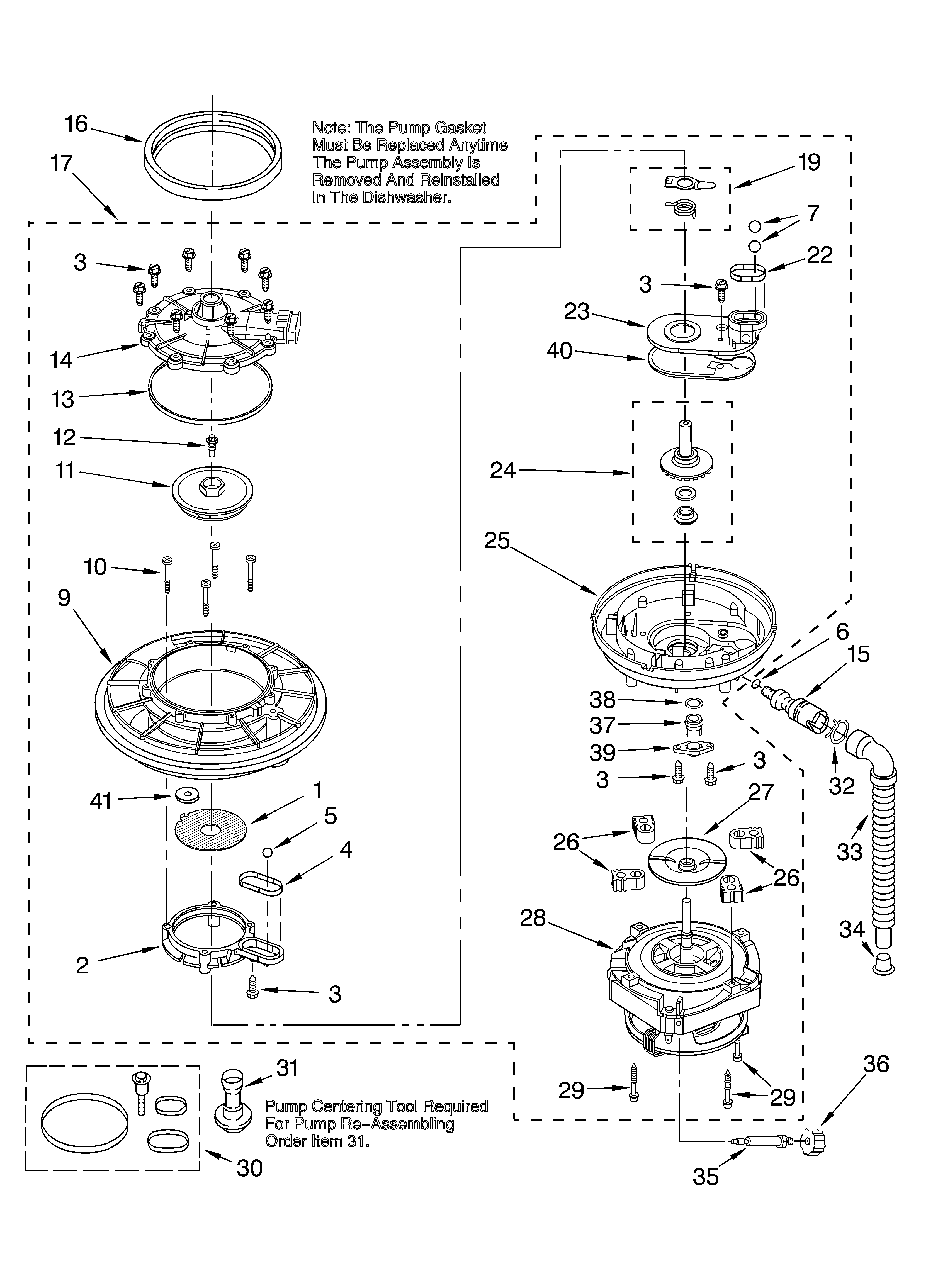KitchenAid KUDC25CHWH1 pump and motor diagram