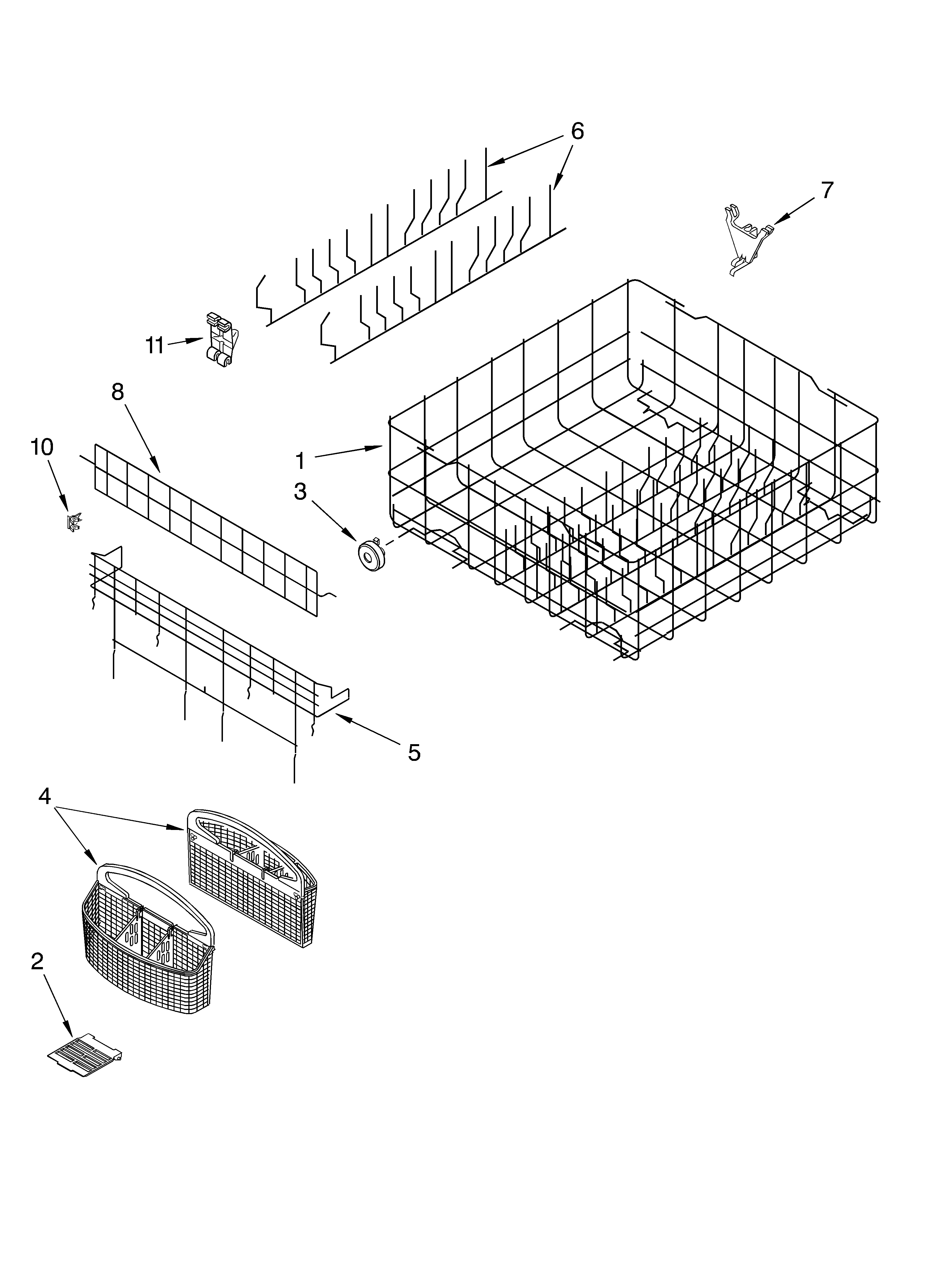 KitchenAid KUDC25CHWH1 lower rack diagram