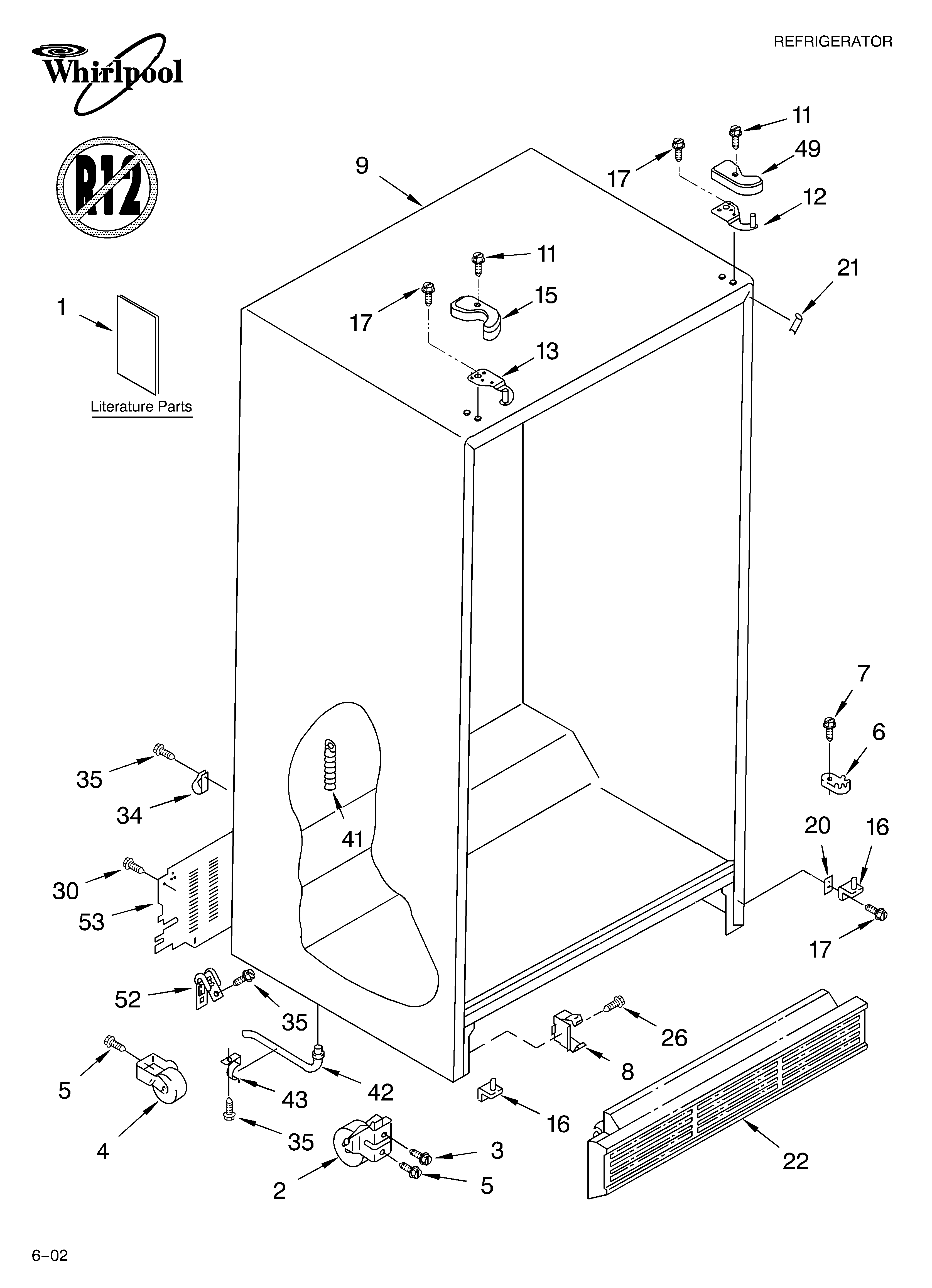 Whirlpool ED0GTKXKQ02 cabinet/literature diagram