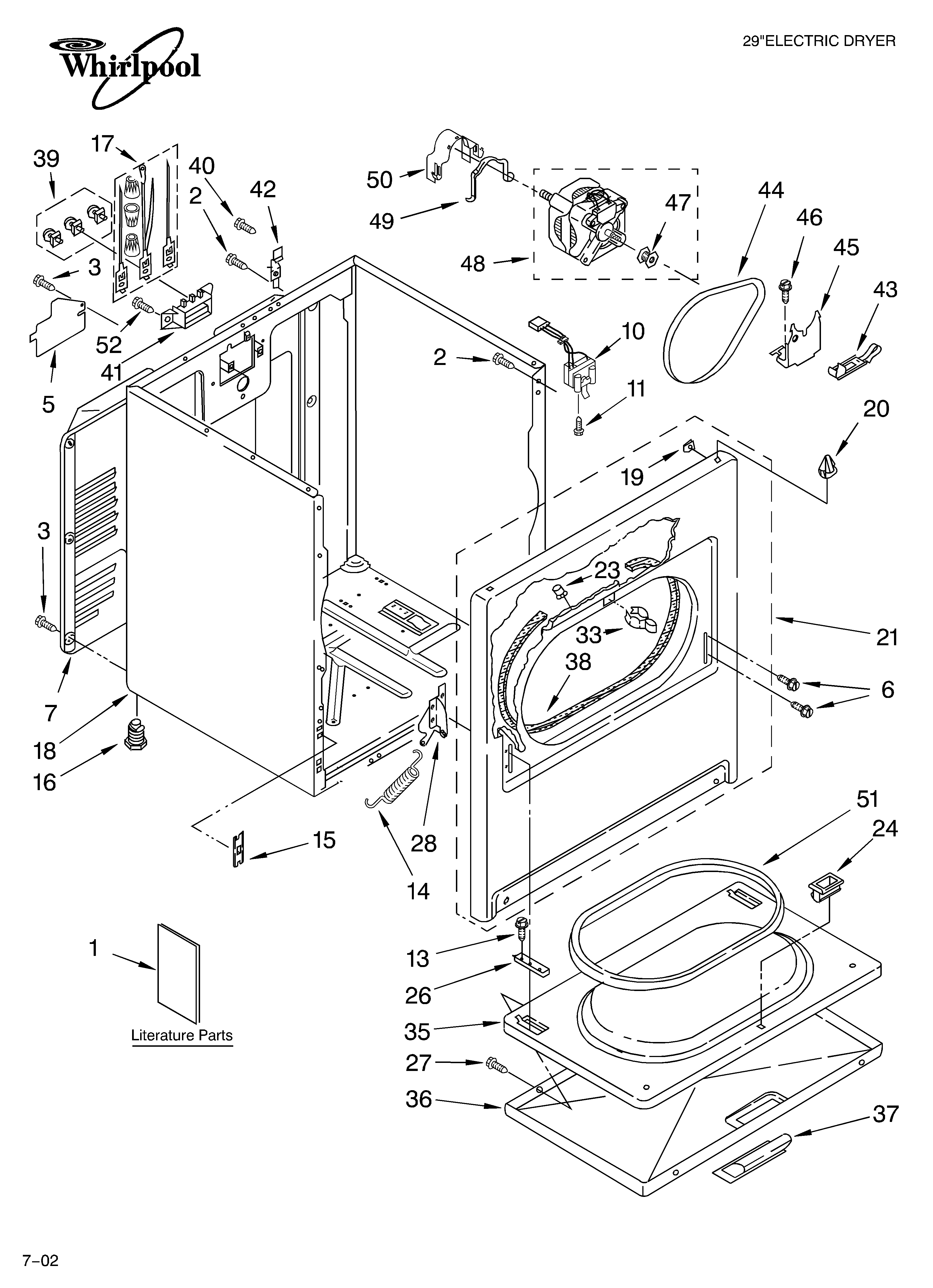 Whirlpool LEQ9858LG0 cabinet/literature diagram
