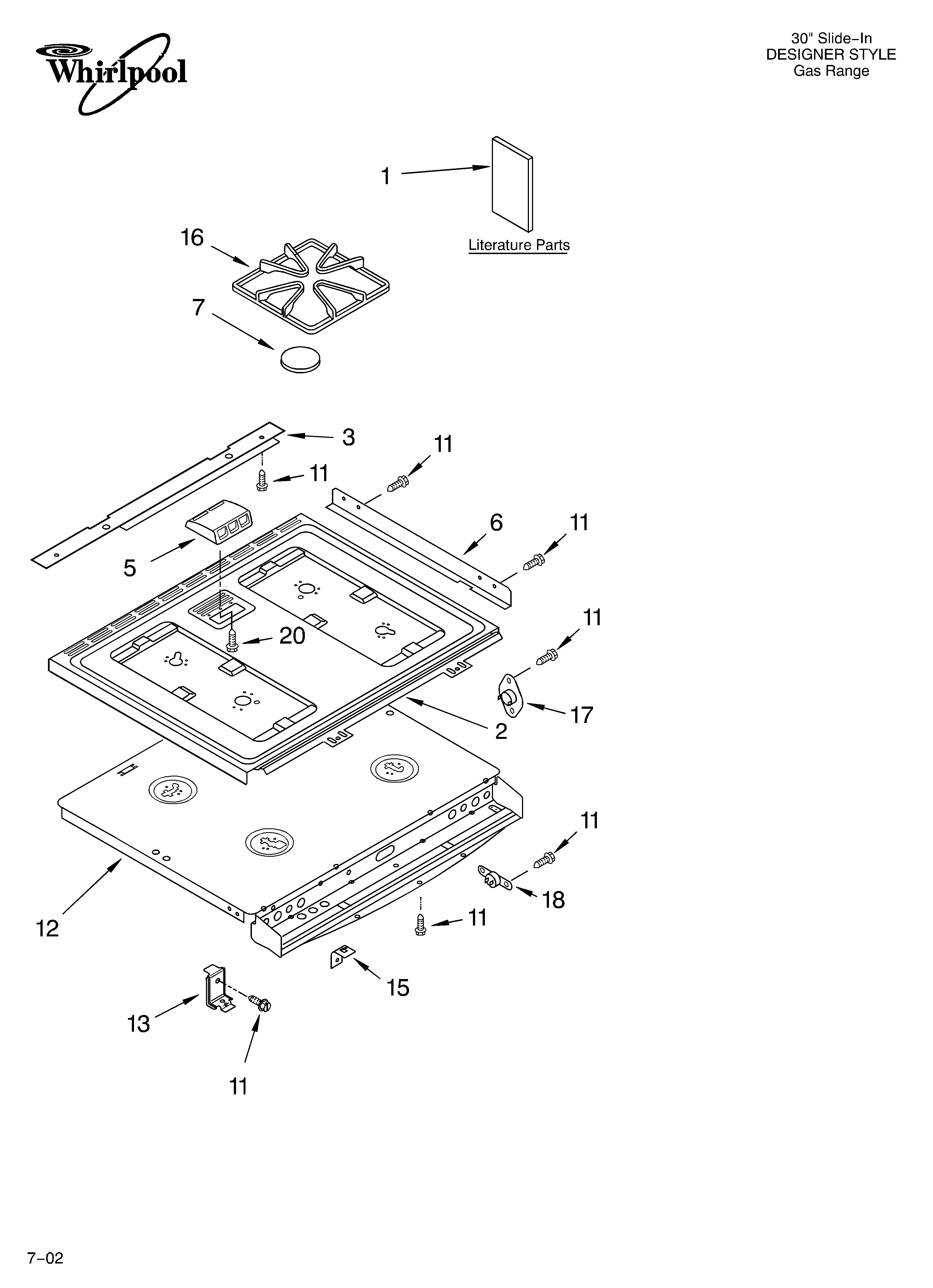 Whirlpool GW395LEGQ6 cooktop/literature diagram