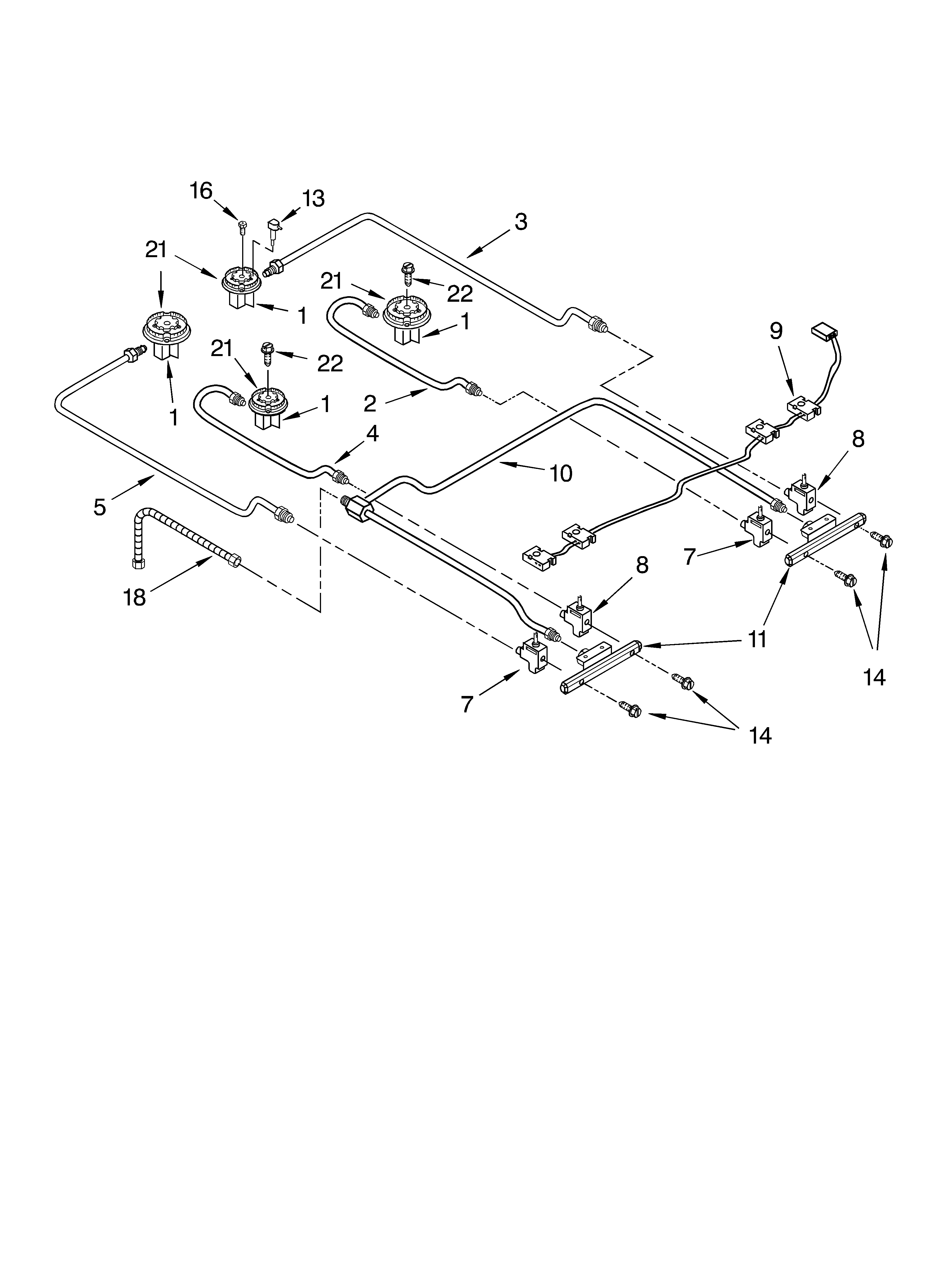 Whirlpool GW395LEGQ6 cooktop burner diagram
