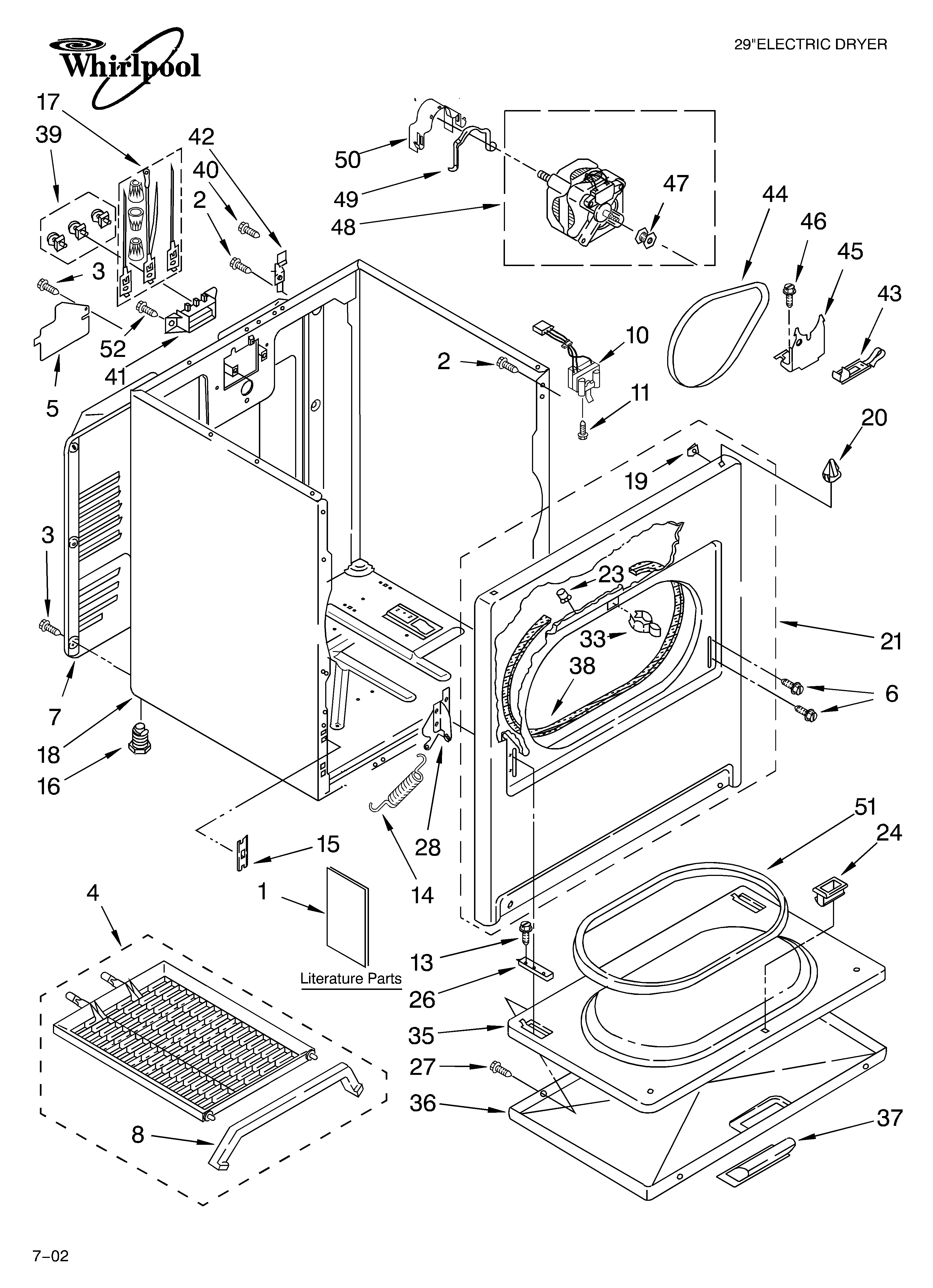 Whirlpool LEQ9508LG0 cabinet/literature diagram