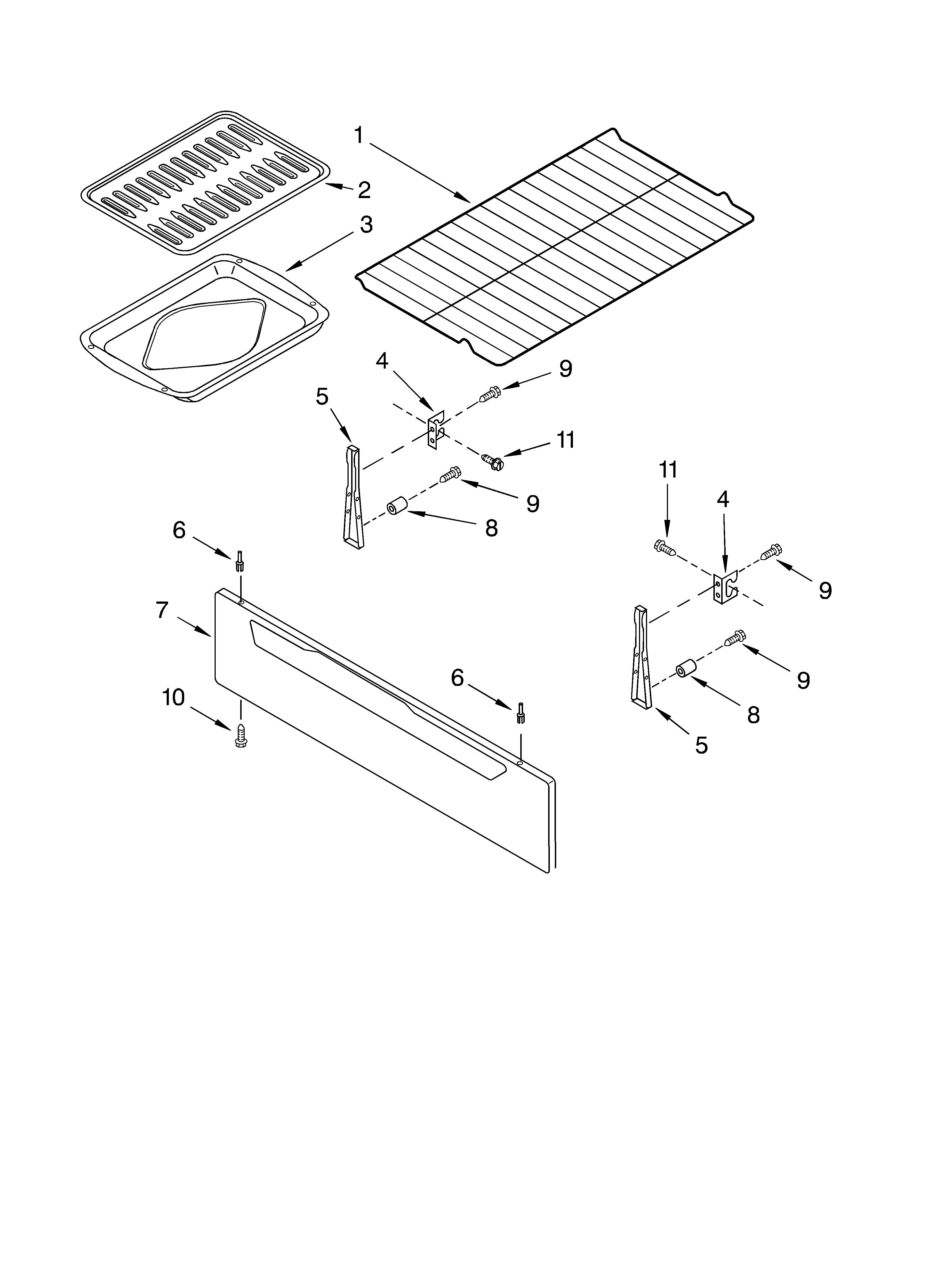 Whirlpool SF341BEKW1 drawer and broiler diagram