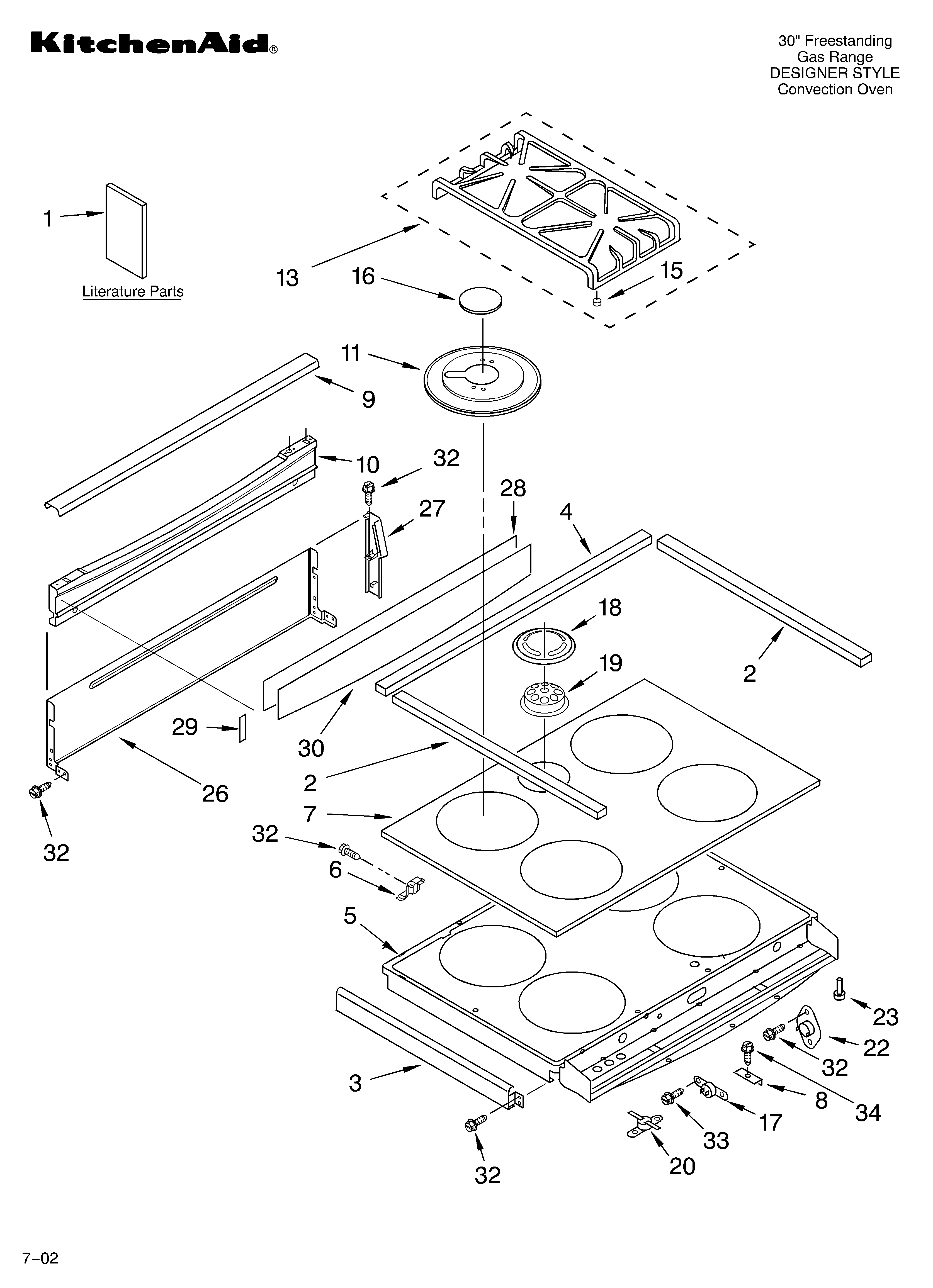 KitchenAid KGRT607HBL9 cooktop/literature diagram