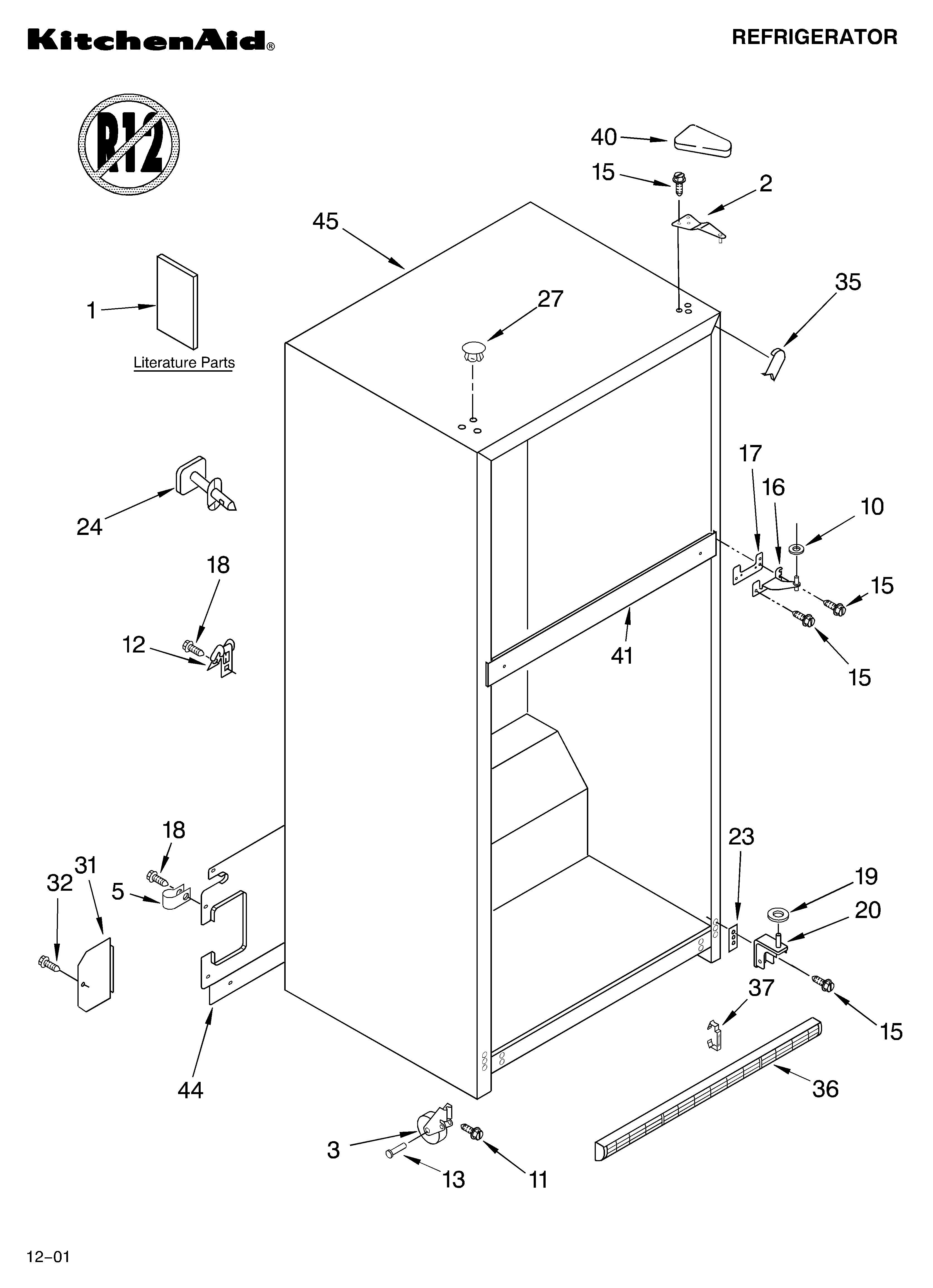 KitchenAid KTRC22KKWH01 cabinet/literature diagram