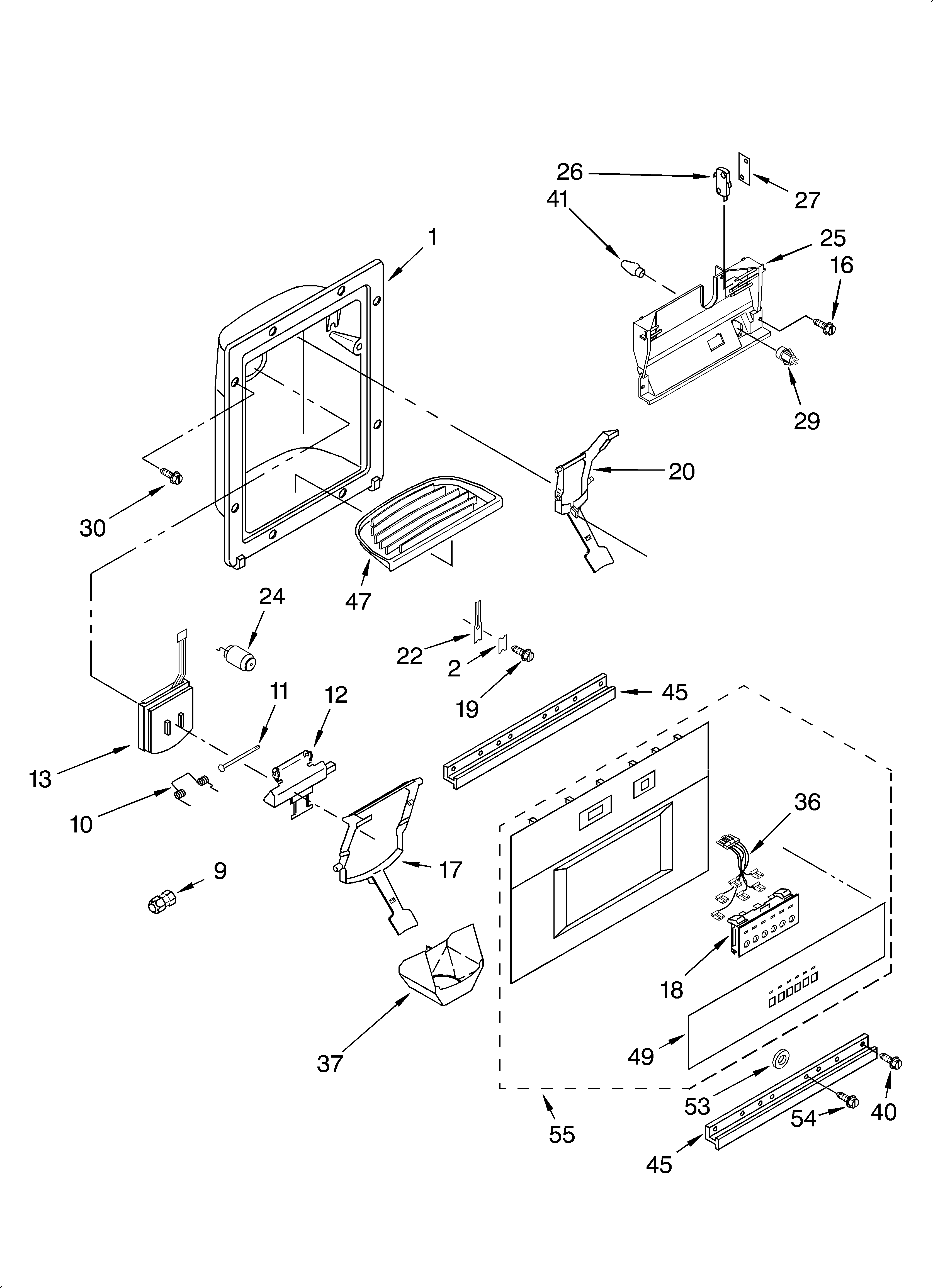 KitchenAid KSSS48QJB00 dispenser front diagram