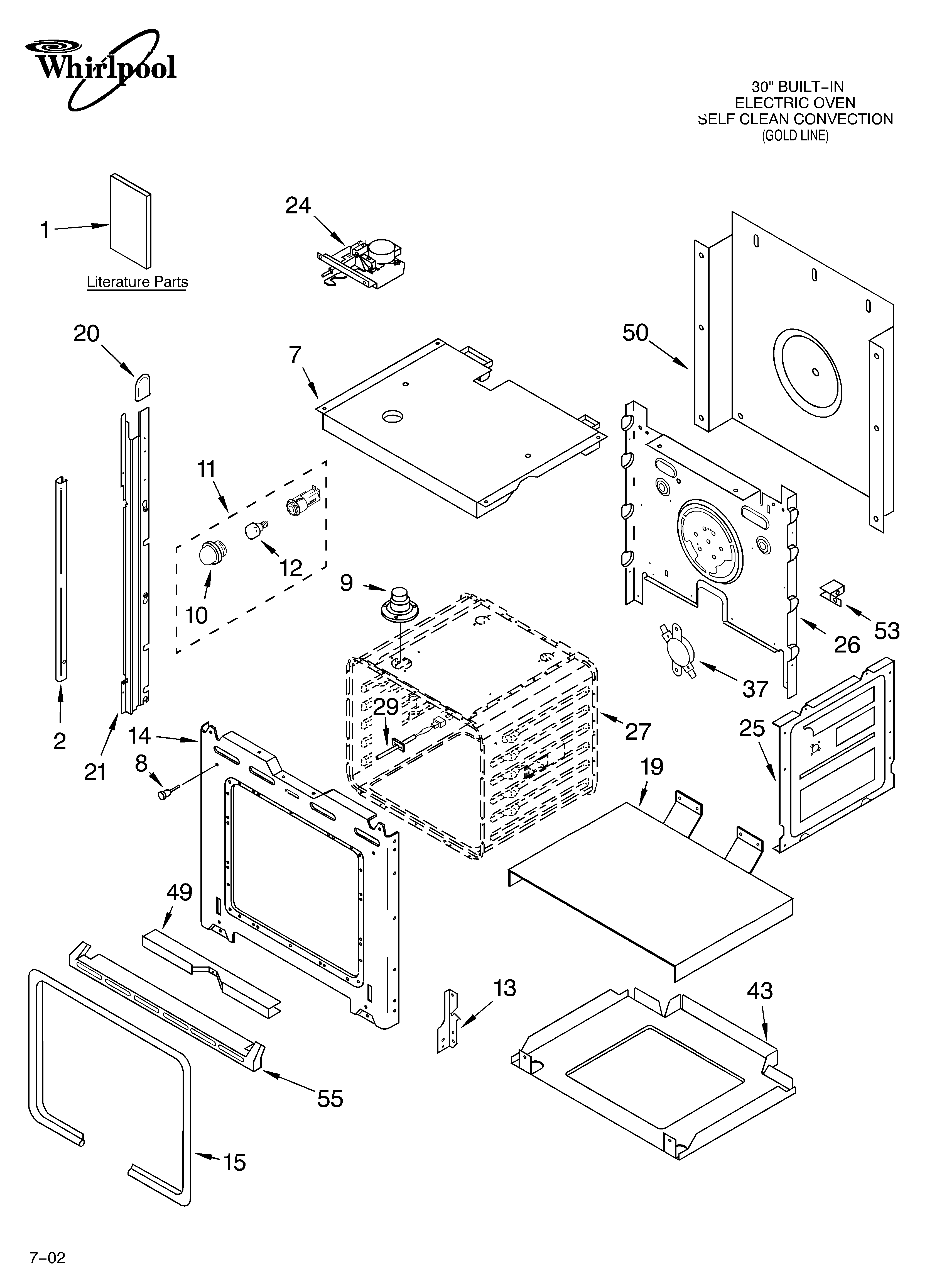 Whirlpool GBS307PDT9 oven/literature diagram