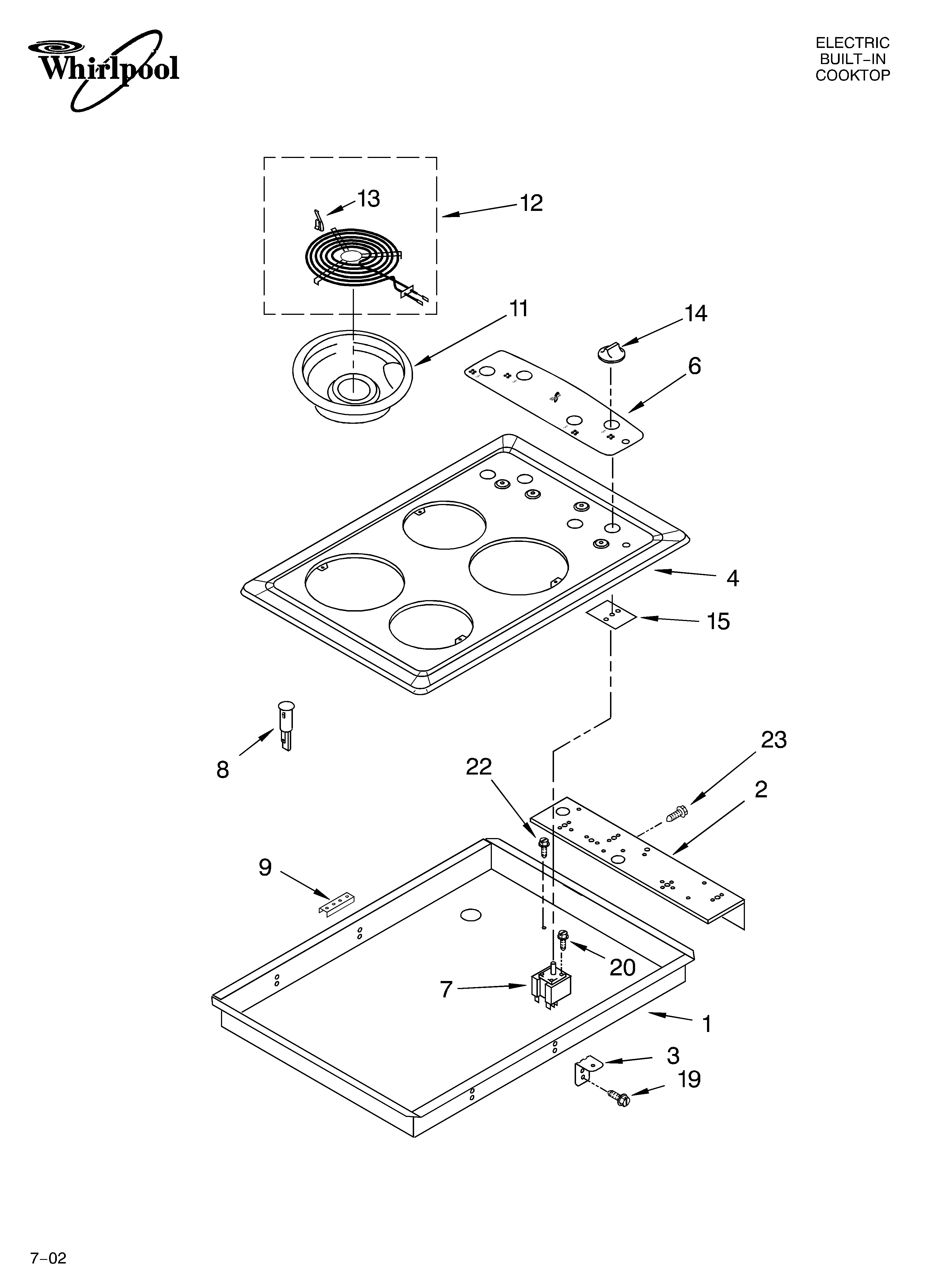 Whirlpool RCS3614LT0 cooktop diagram