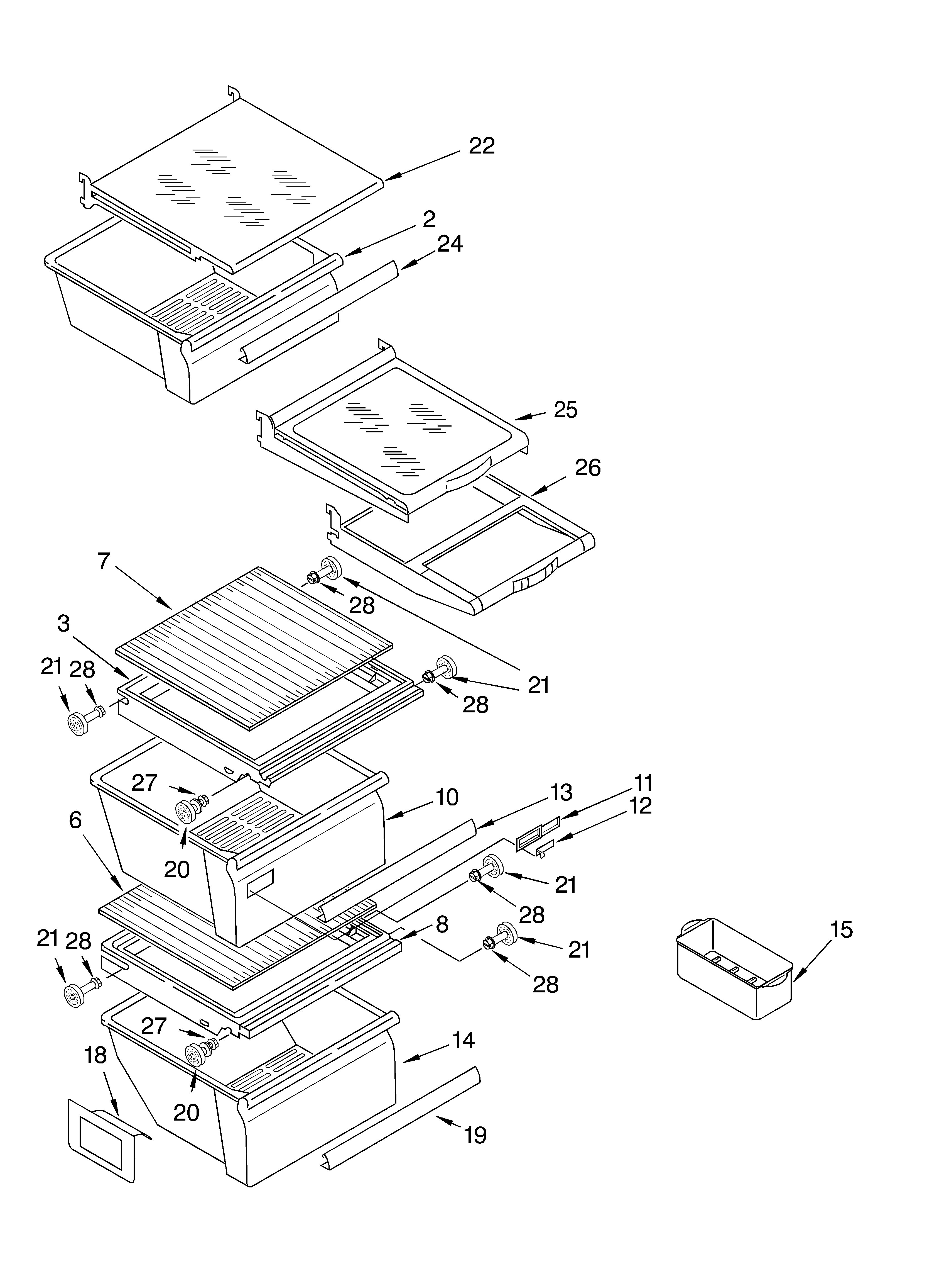 Whirlpool GD5PHAXLQ00 refrigerator shelf diagram