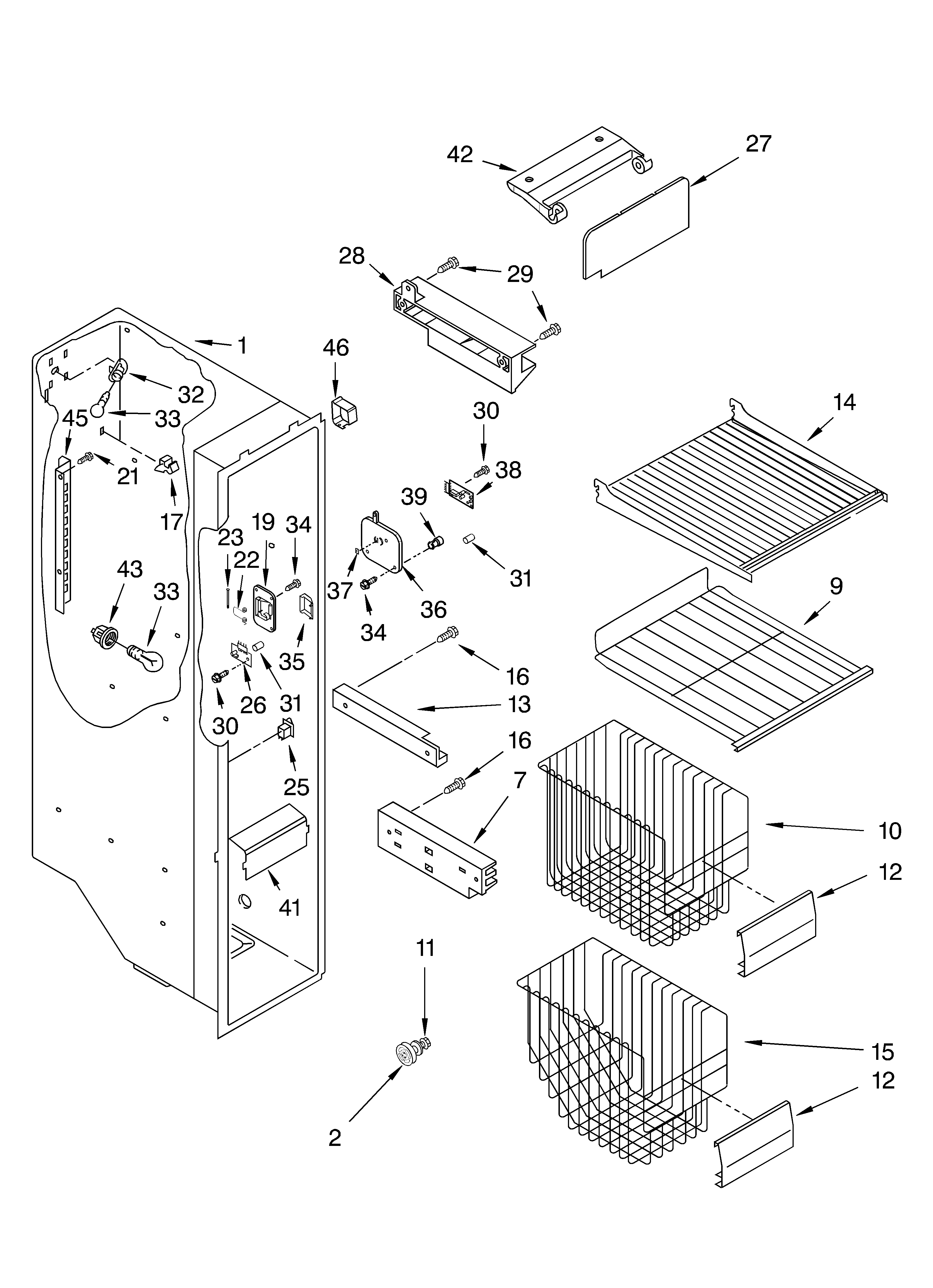 KitchenAid KSRG22FKBL04 freezer liner diagram